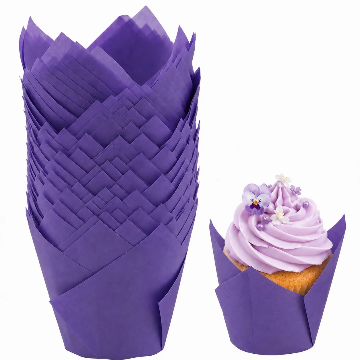 100 Pcs Purple Tulip Cupcake Liners for Baking, Muffin Liners