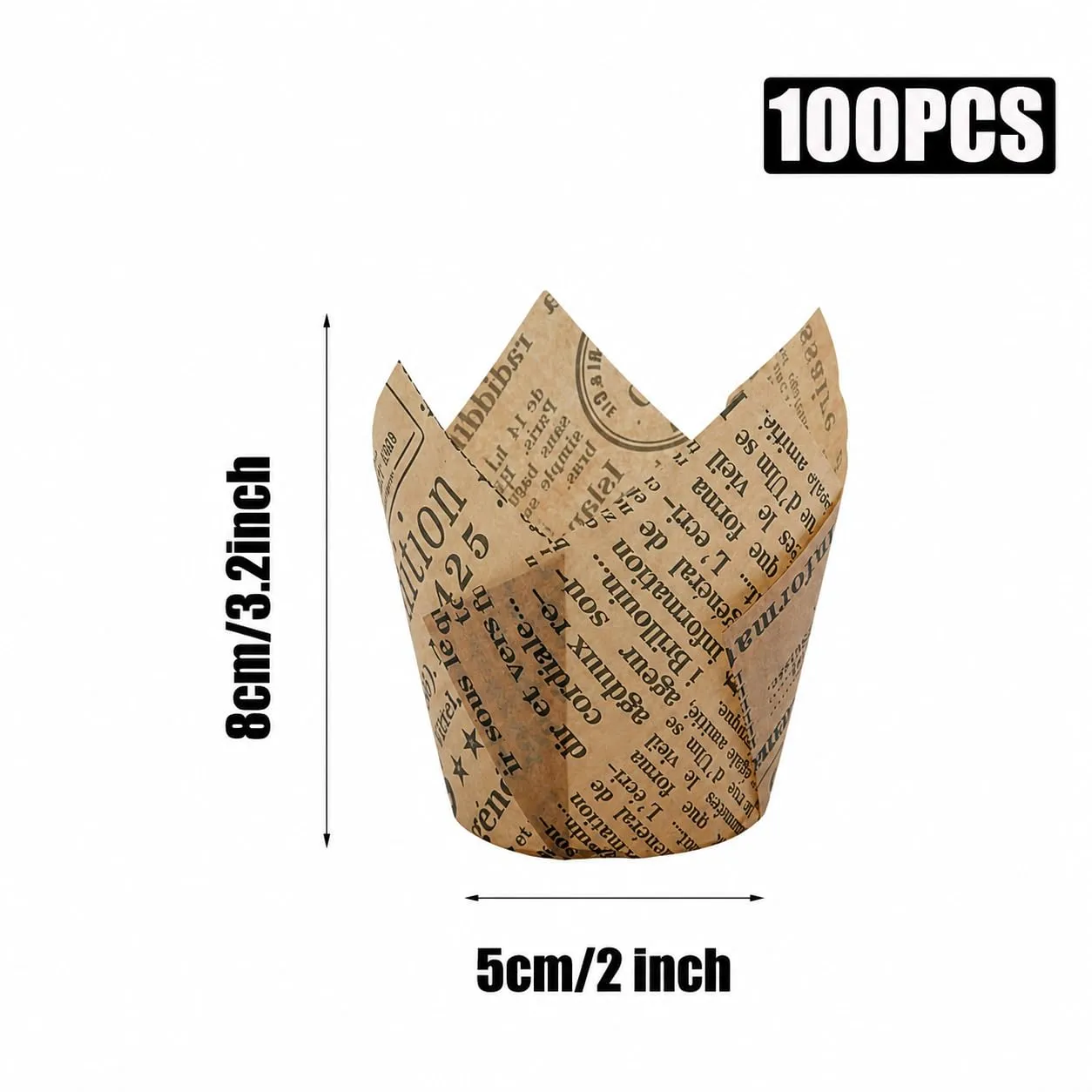 100 Pcs Vintage Tulip Cupcake Liners for Baking, Muffin Liners