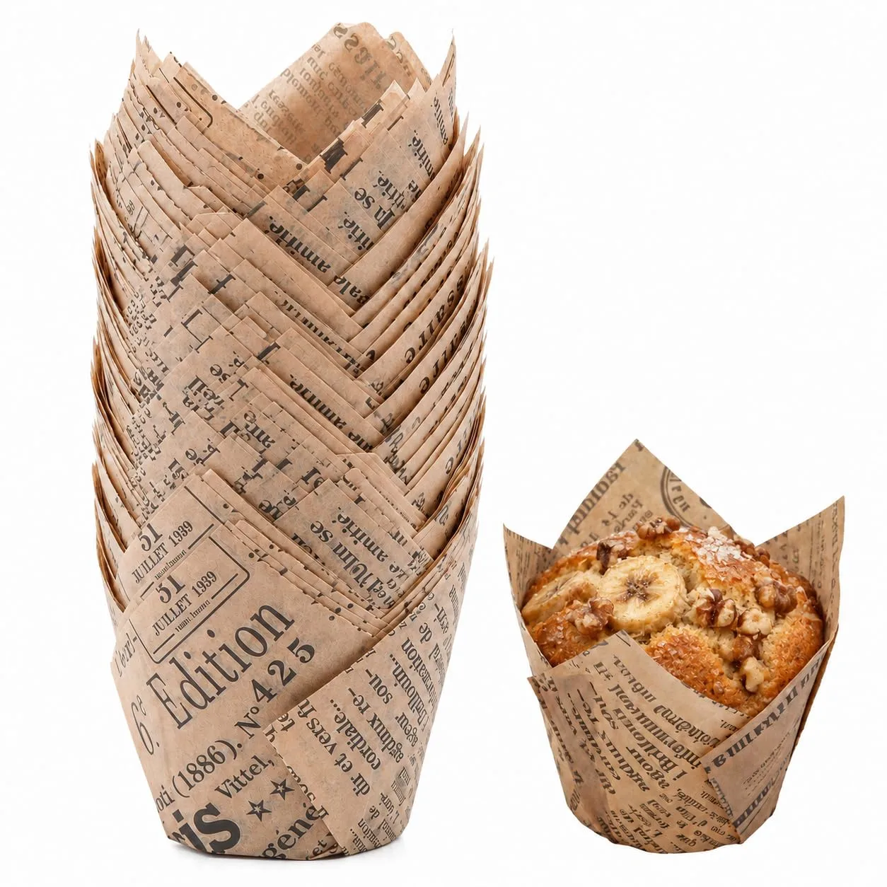 100 Pcs Vintage Tulip Cupcake Liners for Baking, Muffin Liners