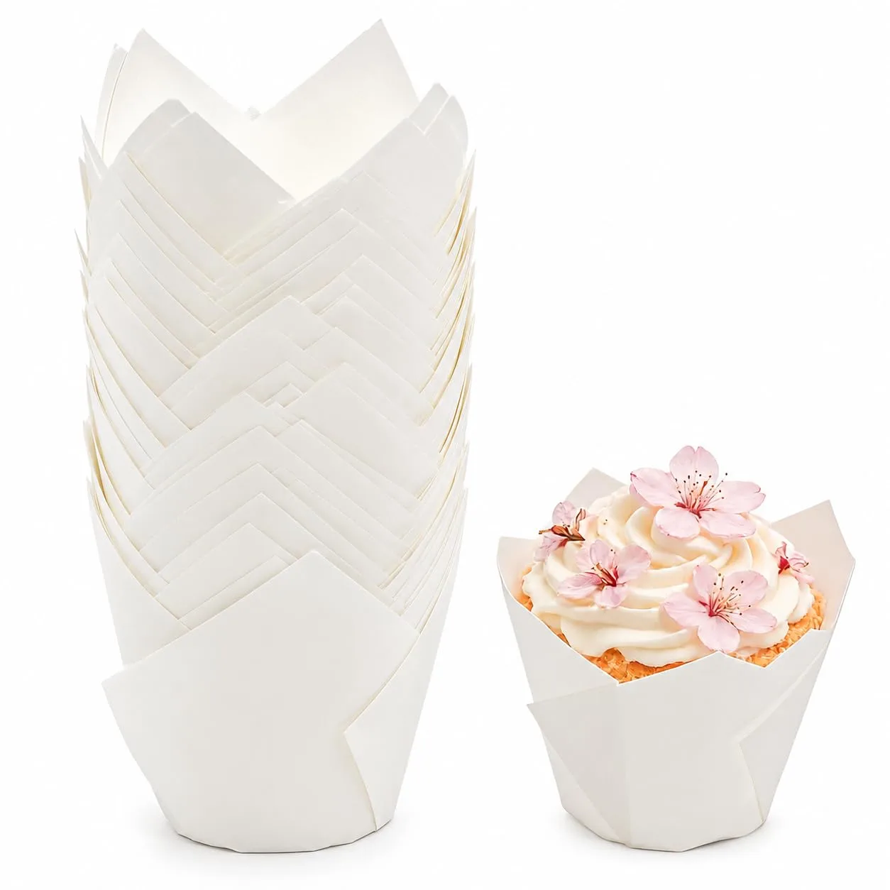 100 Pcs White Tulip Cupcake Liners for Baking, Muffin Liners