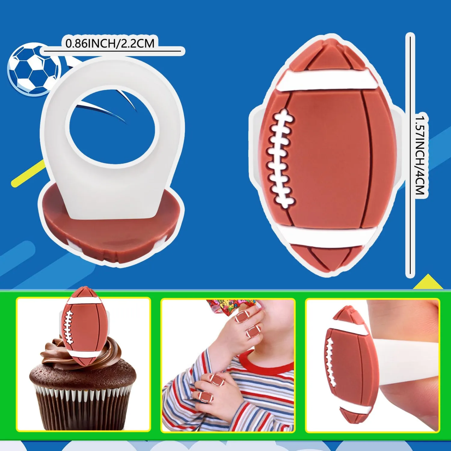 30pcs Football Cupcake Toppers Sports Cupcake Toppers Picks for Kids Baby Shower Sport Theme Party Decorations Supplies (Football)