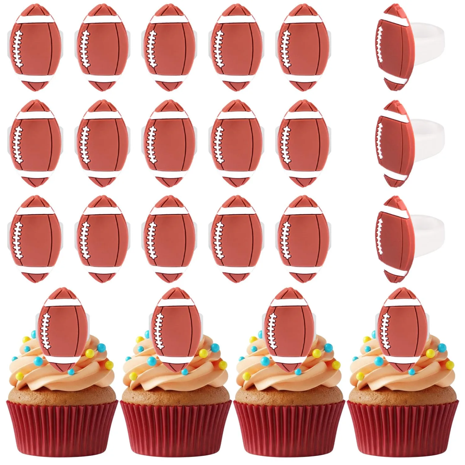 30pcs Football Cupcake Toppers Sports Cupcake Toppers Picks for Kids Baby Shower Sport Theme Party Decorations Supplies (Football)