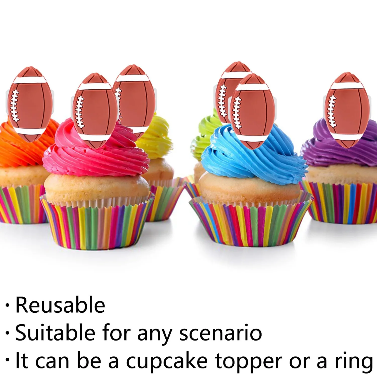 30pcs Football Cupcake Toppers Sports Cupcake Toppers Picks for Kids Baby Shower Sport Theme Party Decorations Supplies (Football)