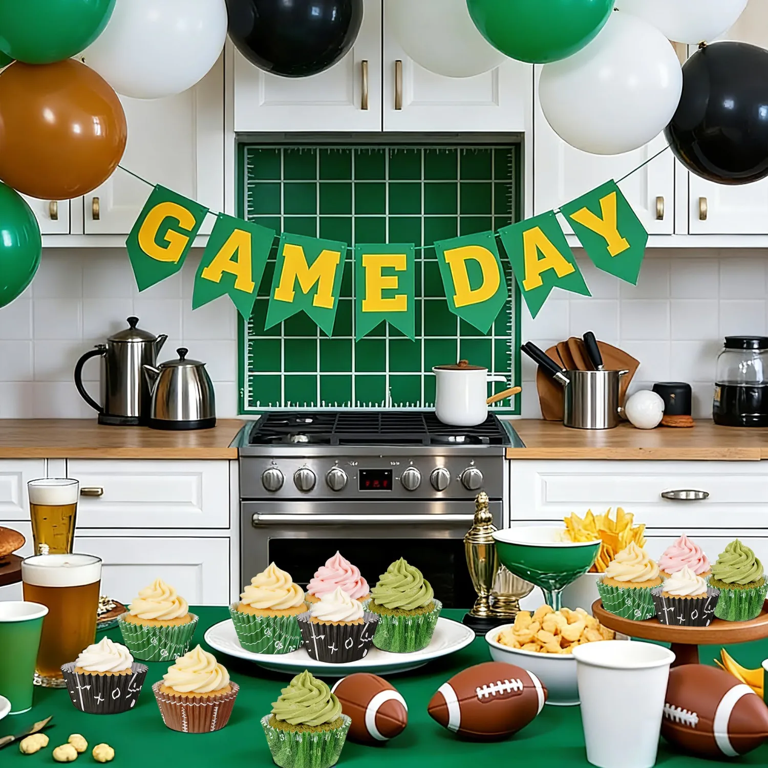 200PCS Football Cupcake Liners, Sports Theme Muffin Baking Cups, 4 Patterns Game Day Cupcake Wrappers for Football Party, Sunday Game, Birthday, Baby Shower, Holiday Cake Decorations
