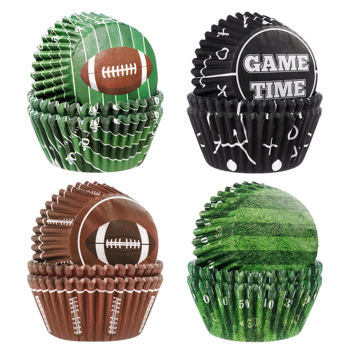 200PCS Football Cupcake Liners, Sports Theme Muffin Baking Cups, 4 Patterns Game Day Cupcake Wrappers for Football Party, Sunday Game, Birthday, Baby Shower, Holiday Cake Decorations