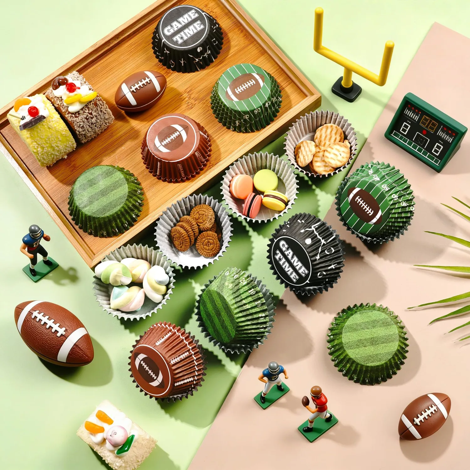 200PCS Football Cupcake Liners, Sports Theme Muffin Baking Cups, 4 Patterns Game Day Cupcake Wrappers for Football Party, Sunday Game, Birthday, Baby Shower, Holiday Cake Decorations