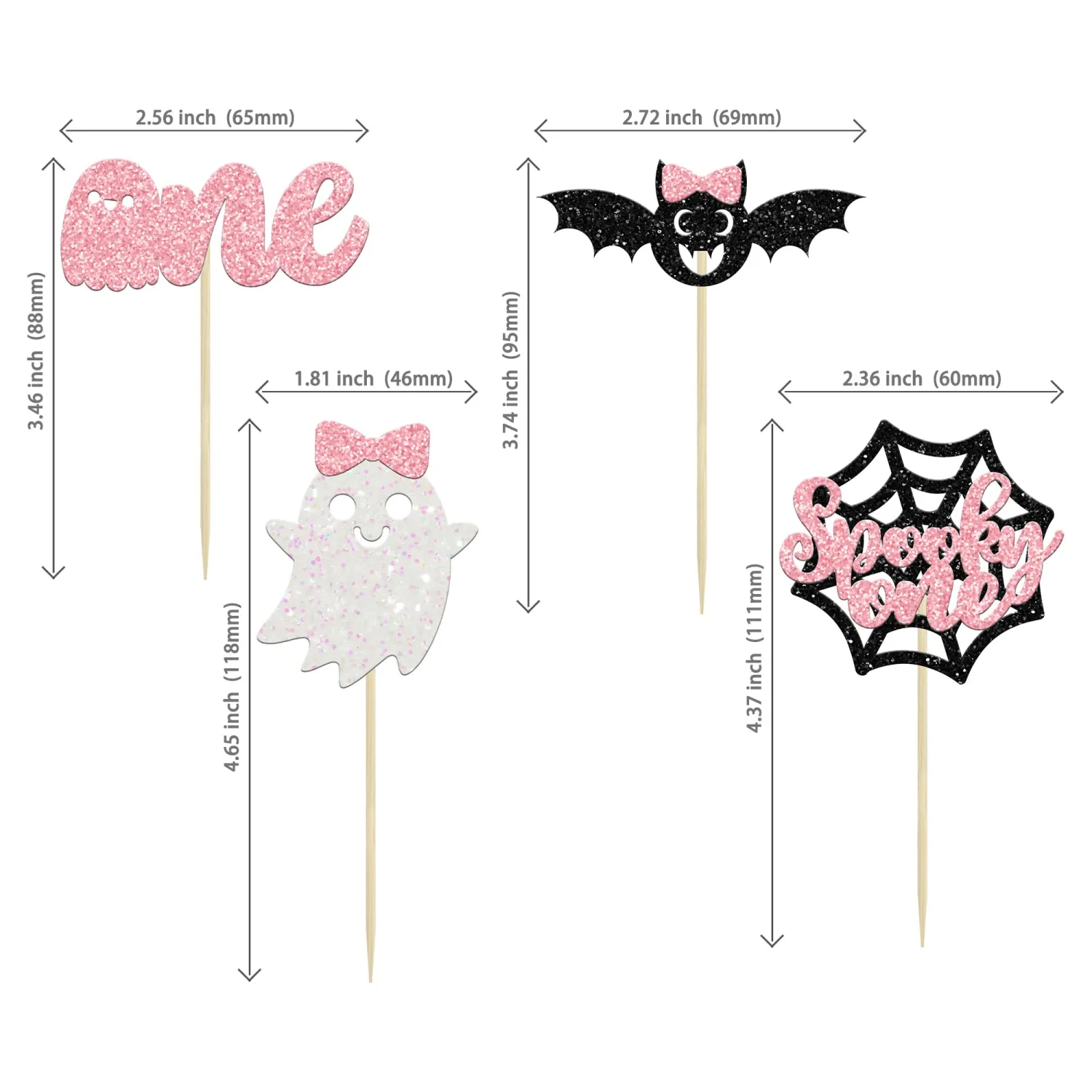 24Pcs Halloween Spooky One Cupcake Toppers Pink Bat Boo Girl First Birthday Cupcake Picks for Halloween Theme Girl Kids First Birthday Party Decorations Supplies