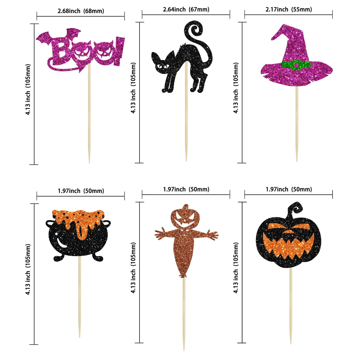 24Pcs Halloween Cupcake Toppers Glitter Witch Cat Pumpkin Spider Web Cupcake Picks Boo Ghost Cake Decorations for Happy Halloween Theme Baby Shower Birthday Party Supplies