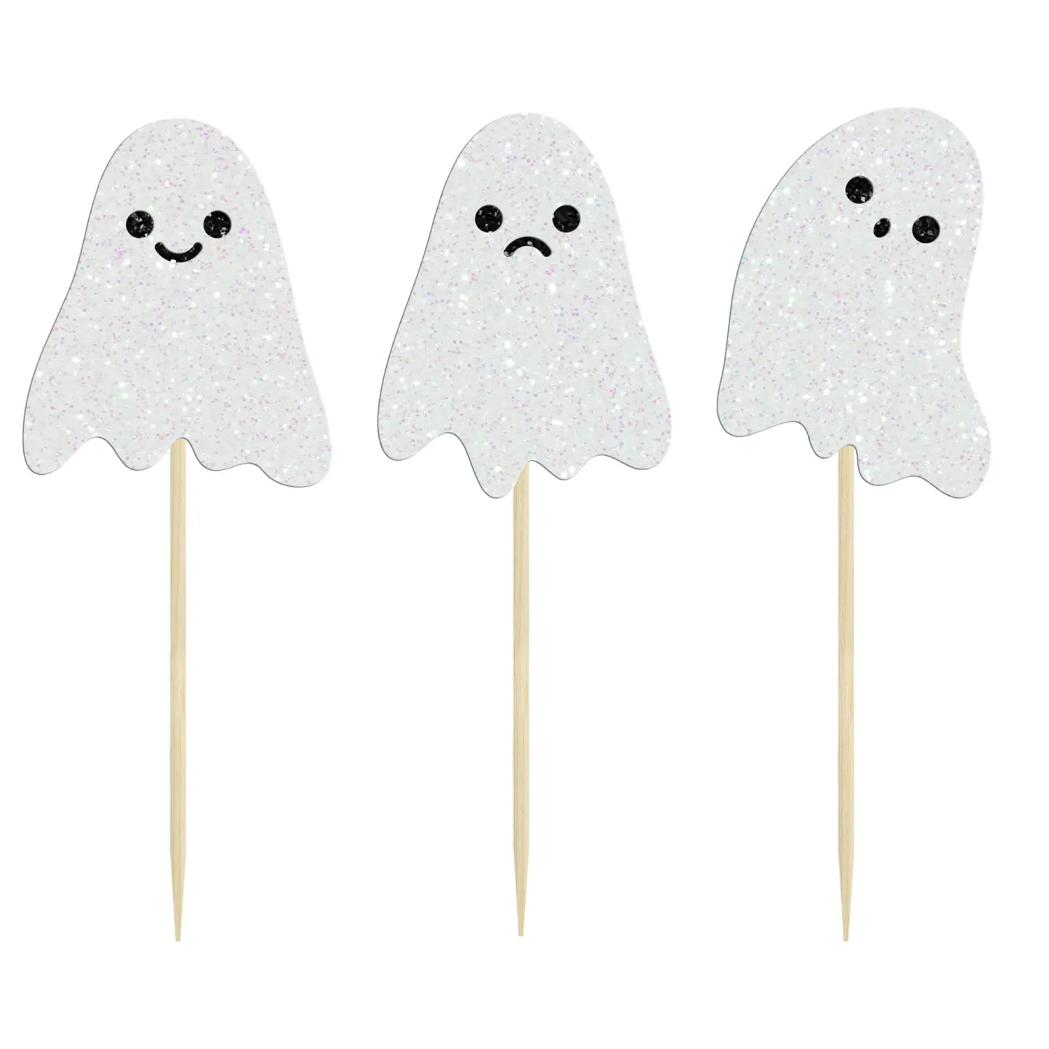 24Pcs Ghost Cupcake Toppers White Glitter Halloween Baby Shower Halloween Cupcake Toppers Ghost Cake Decorations for Birthday Party Decorations