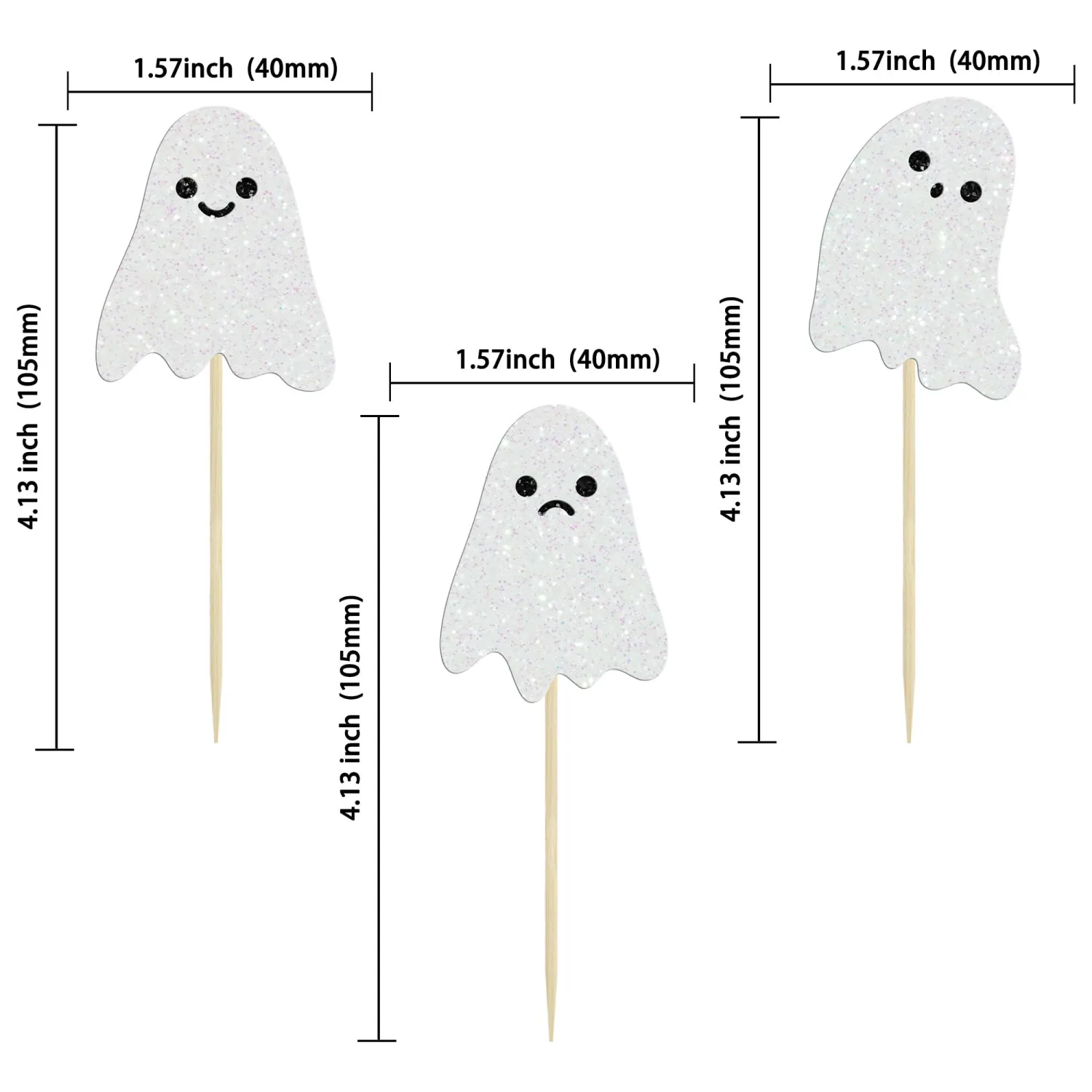 24Pcs Ghost Cupcake Toppers White Glitter Halloween Baby Shower Halloween Cupcake Toppers Ghost Cake Decorations for Birthday Party Decorations