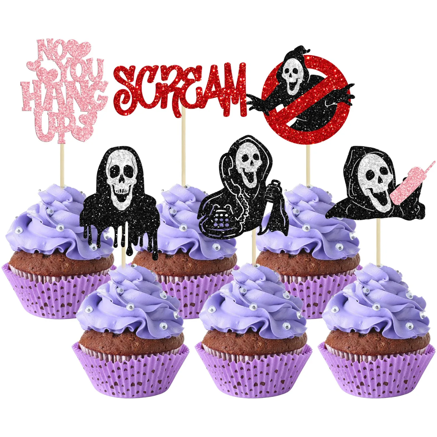 24Pcs Horror Movie Cupcake Toppers Halloween Horror Classic Sceam Cupcake Picks Characters Killer Birthday for Halloween Movie Theme Baby Shower Cake Decorations Supplies