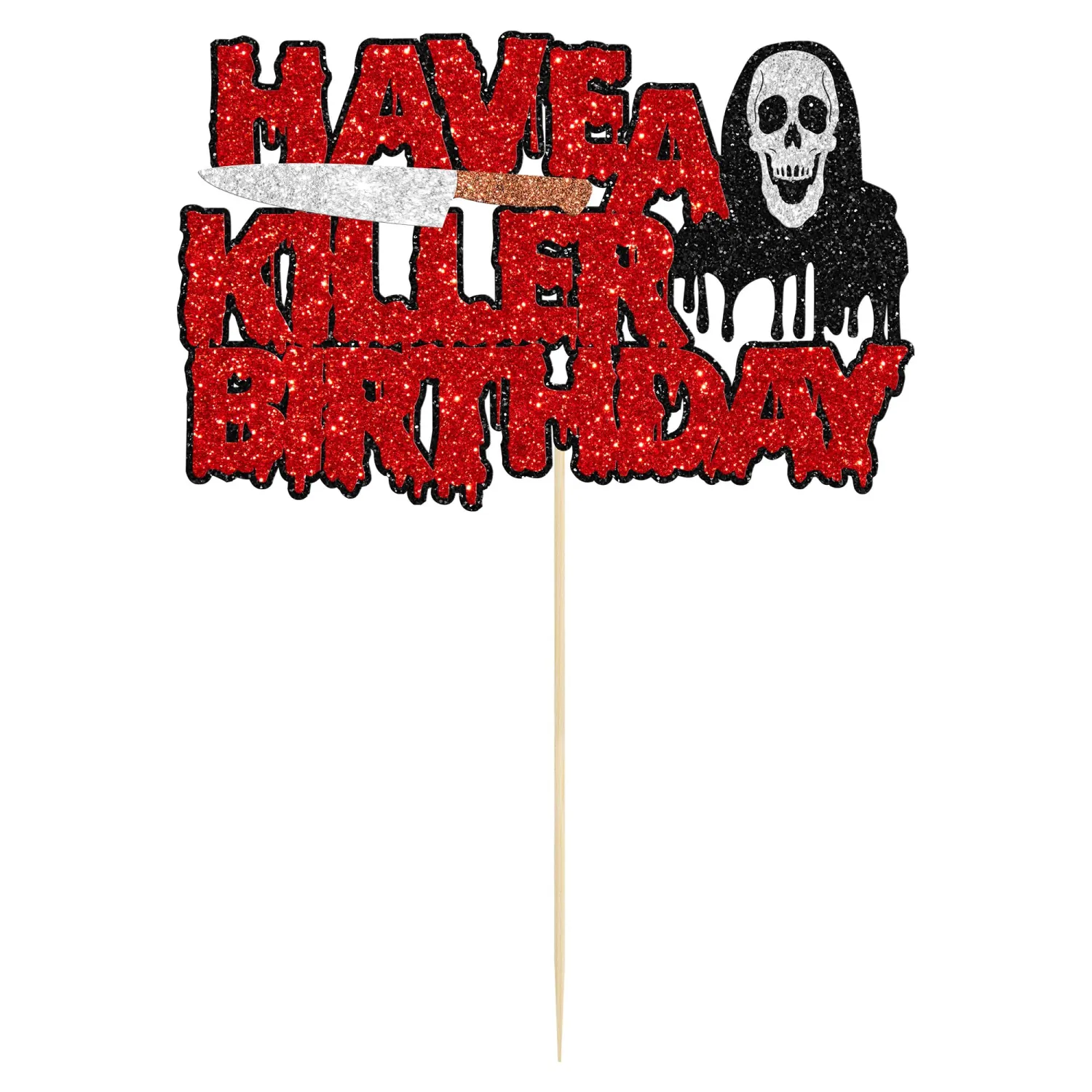 1Pc Have a Killer Birthday Cake Topper Glitter Horror Classic Halloween Killer Birthday Cake Pick for Bloody Horror Movie Theme Birthday Baby Shower Party Cake Decorations Supplies