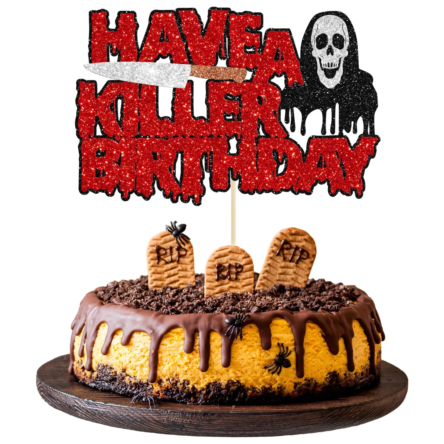 1Pc Have a Killer Birthday Cake Topper Glitter Horror Classic Halloween Killer Birthday Cake Pick for Bloody Horror Movie Theme Birthday Baby Shower Party Cake Decorations Supplies