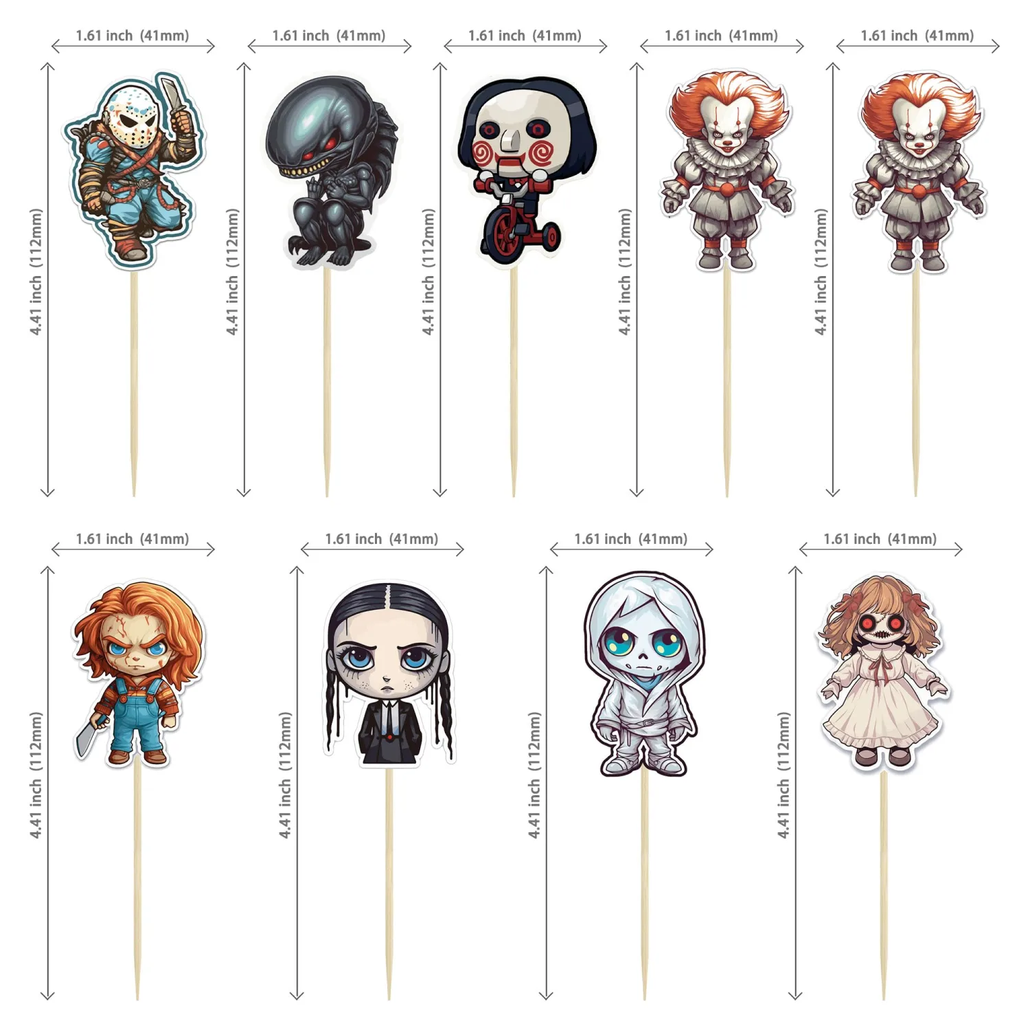 36Pcs Horror Classic Movie Cupcake Toppers Horror Movie Cupcake Food Picks Decorations for Friday the Halloween Theme Birthday Baby Shower Cake Decorations Supplies
