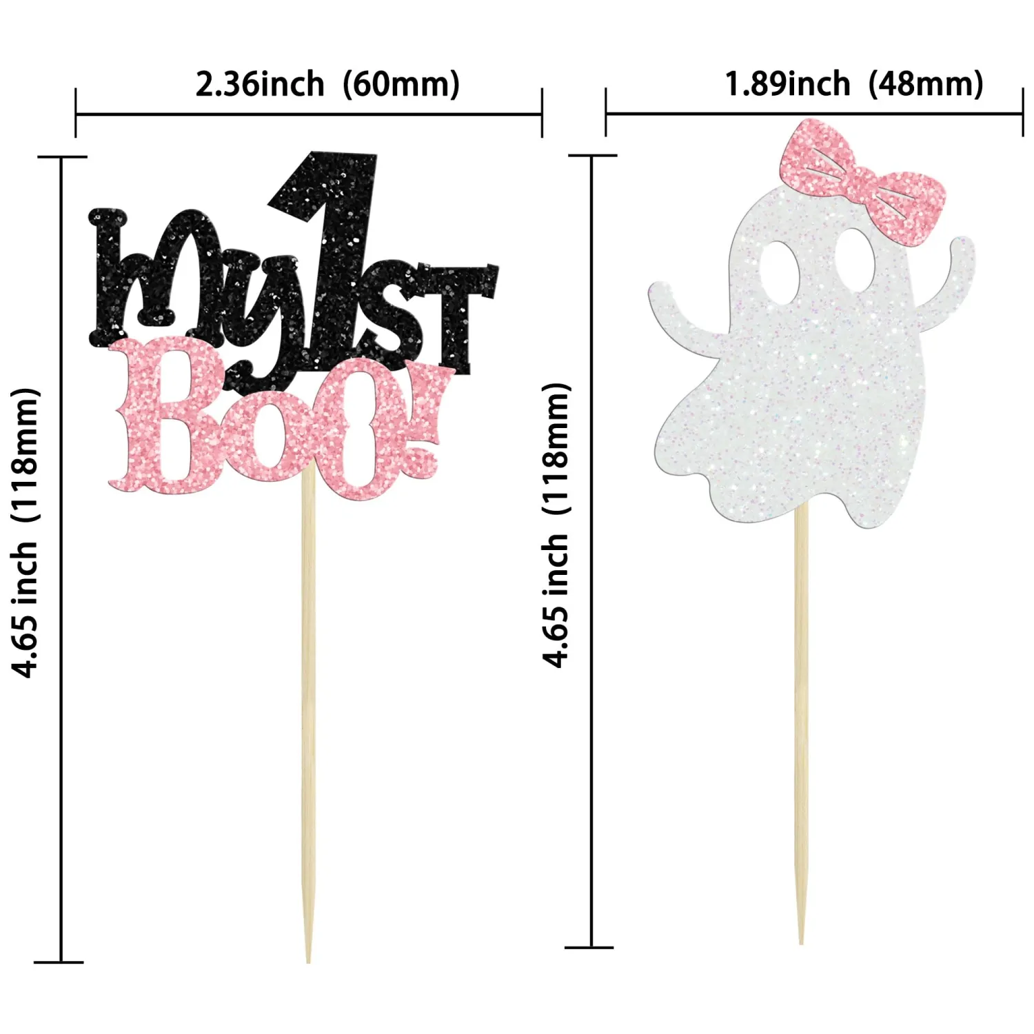 24Pcs My 1st Boo Cupcake Toppers Ghost Babyshower Cupcake Picks Pink Bow Ghost Halloween Cake Decorations for Halloween Theme Baby Shower Birthday Party Cake Decorations Supplies