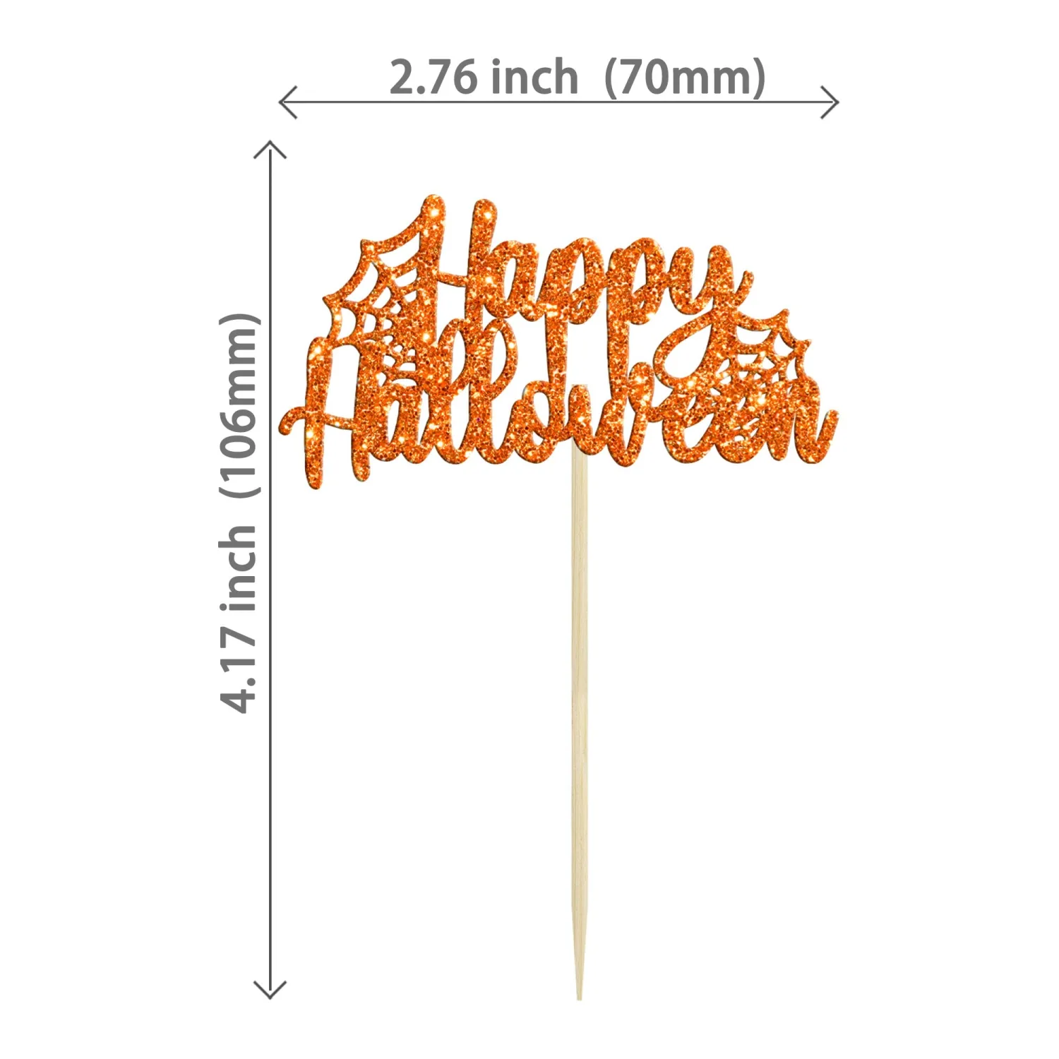 24pcs Happy Halloween Cupcake Toppers - Orange Spider Web Glitter Cupcake Picks for Halloween Theme Baby Shower Birthday Party Cake Decorations