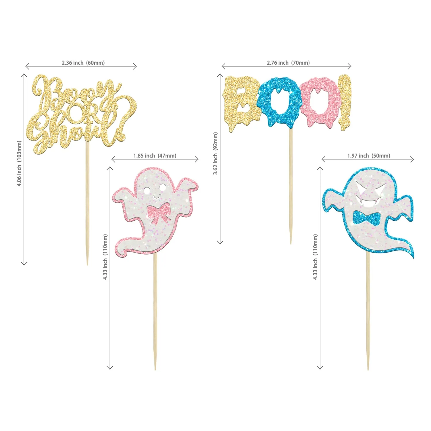 24pcs Little Boo Halloween Gender Reveal Cupcake Toppers - Ghoul Cake Toppers for Decorations