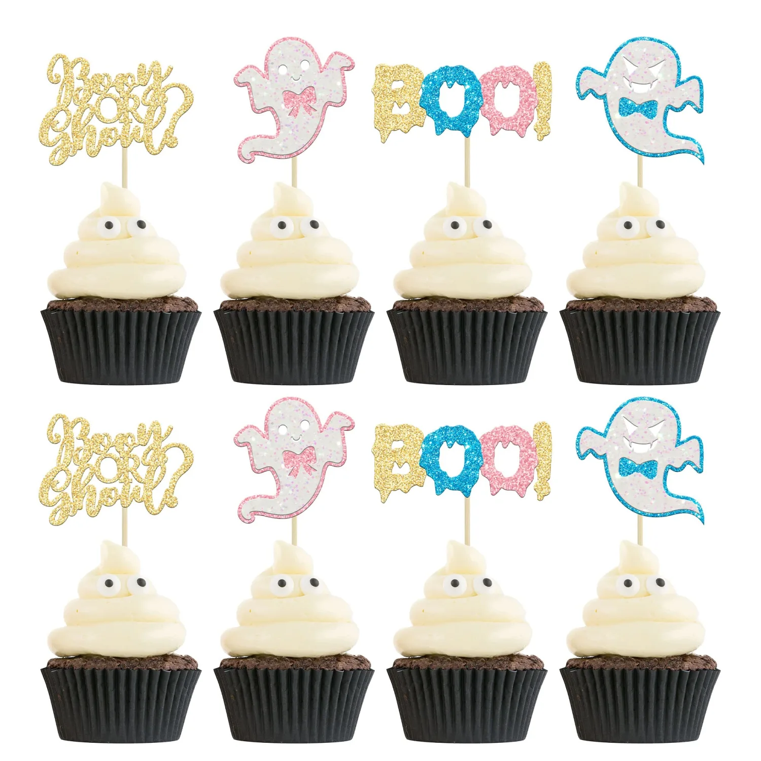24pcs Little Boo Halloween Gender Reveal Cupcake Toppers - Ghoul Cake Toppers for Decorations