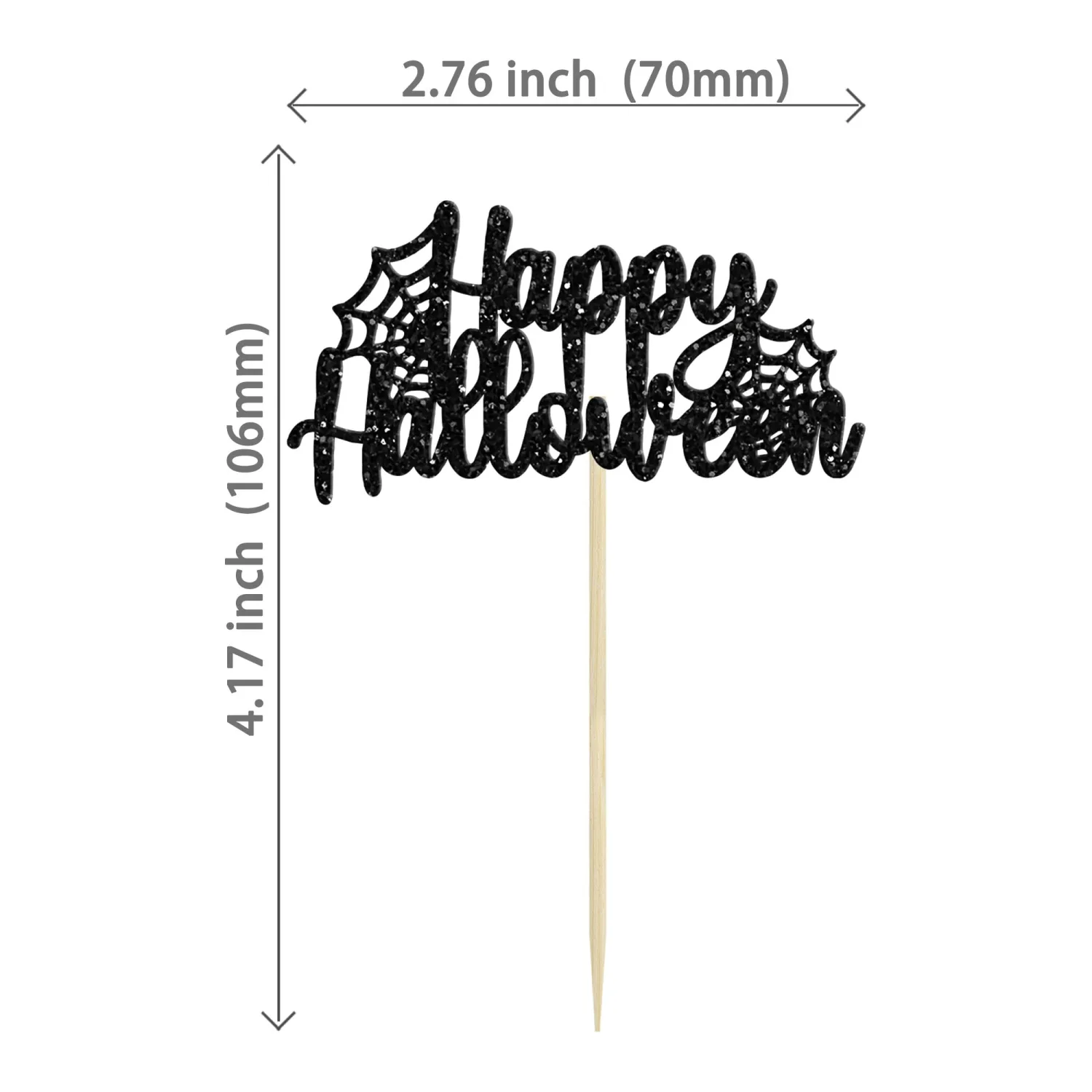 24Pcs Happy Halloween Cupcake Toppers - Black Spider Web Glitter Picks for Halloween Theme Baby Shower Birthday Party Cake Decorations Supplies