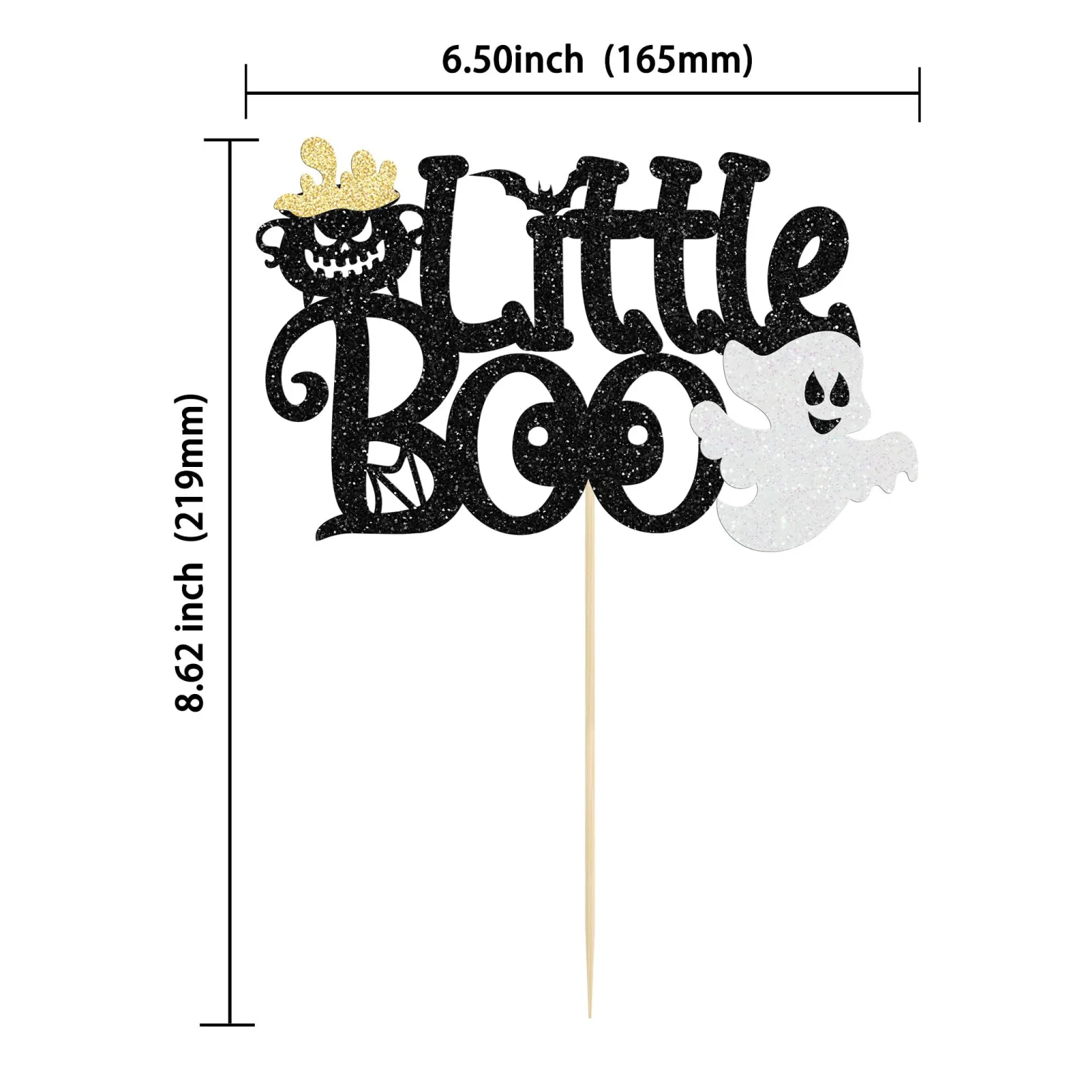 1Pc Little Boo Halloween Cake Topper Glitter Happy Boo Day Ghost Cake Pick Decoration for Baby Shower Kids Birthday Happy Halloween Party Cupcake Decoration Supplies Black