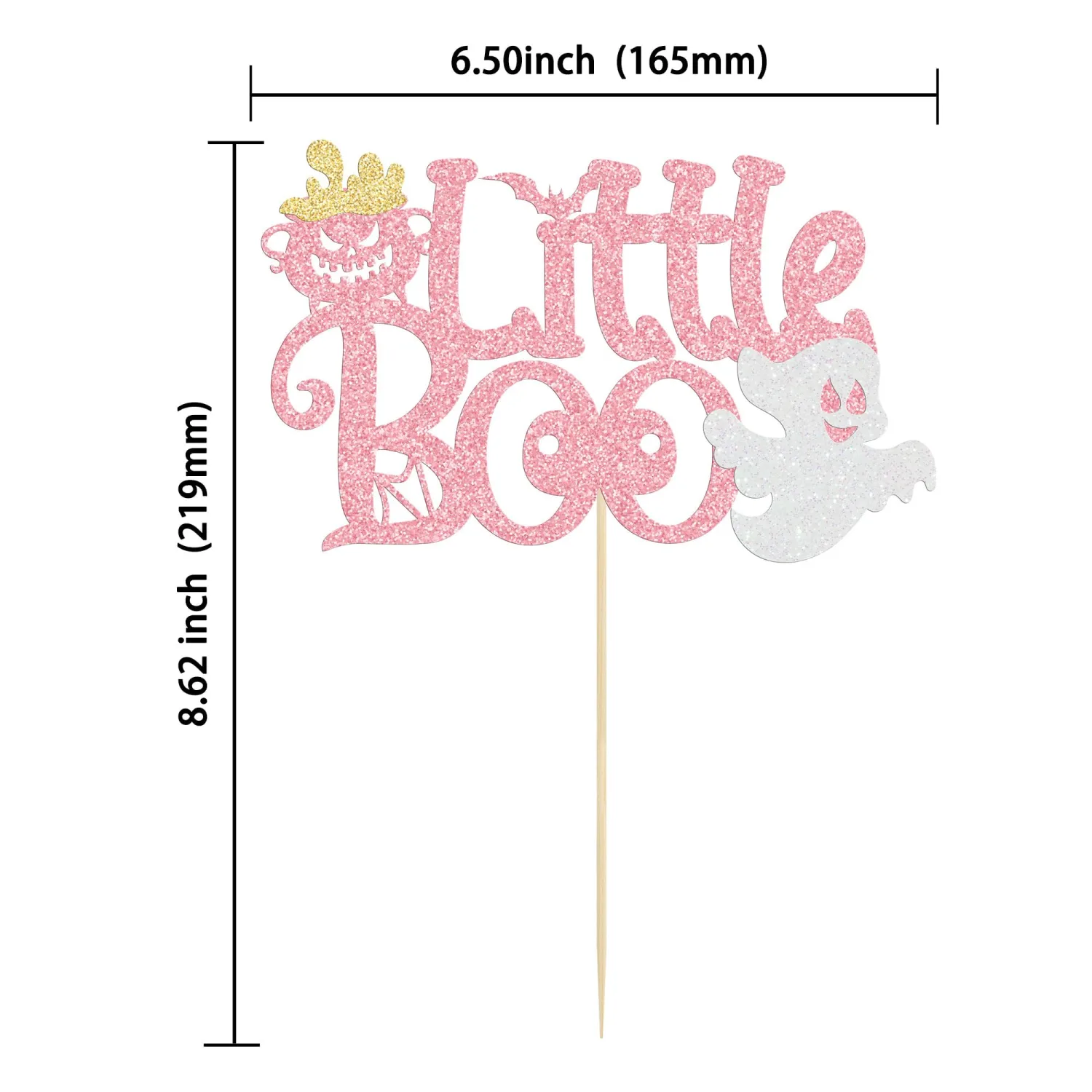 1Pc Little Boo Halloween Cake Topper Glitter Happy Boo Day Ghost Cake Pick Decoration for Baby Shower Kids Birthday Happy Halloween Party Cupcake Decoration Supplies Pink