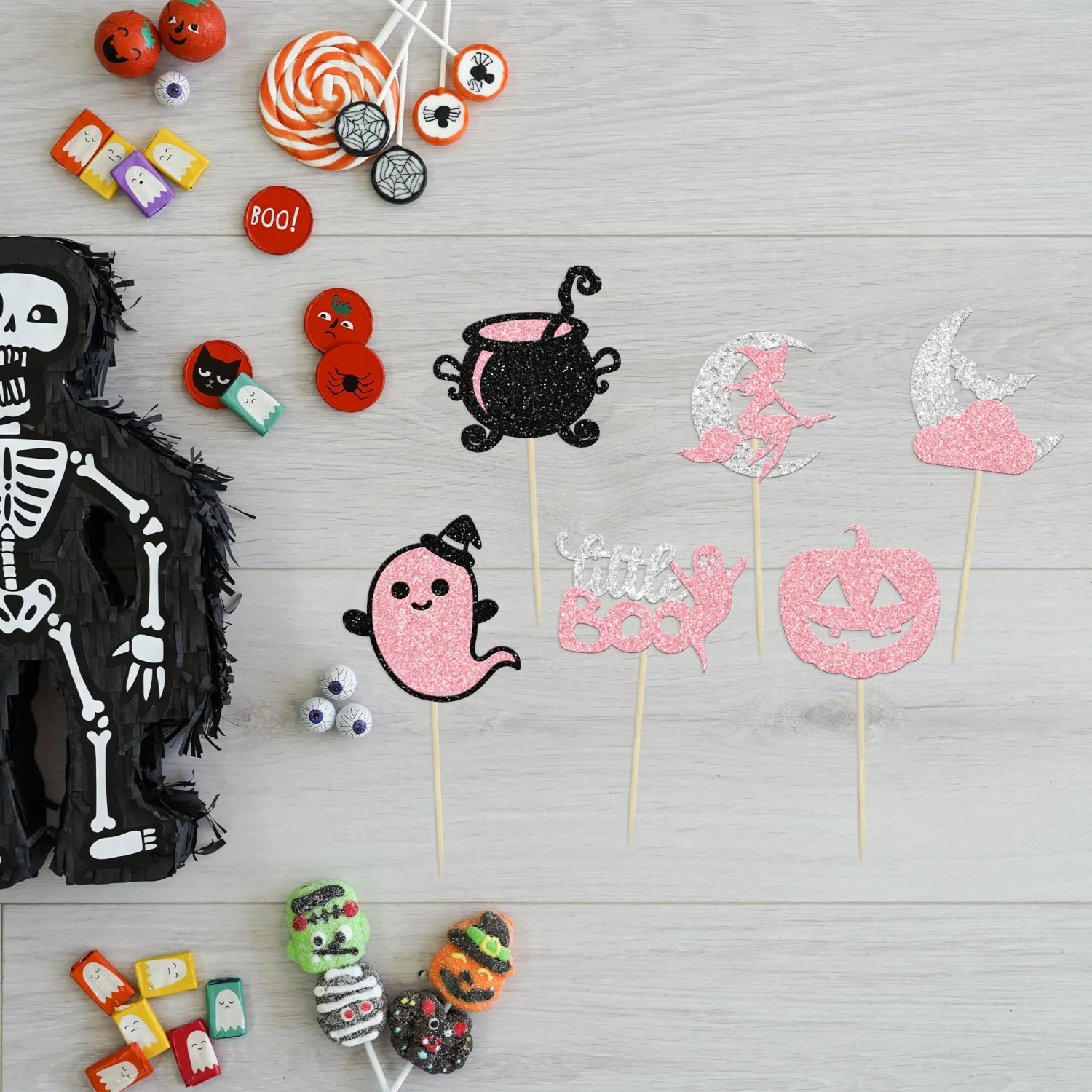 24 Pink Ghost Little Boo Cake Toppers for Girl Halloween Birthday Baby Shower Party Supplies