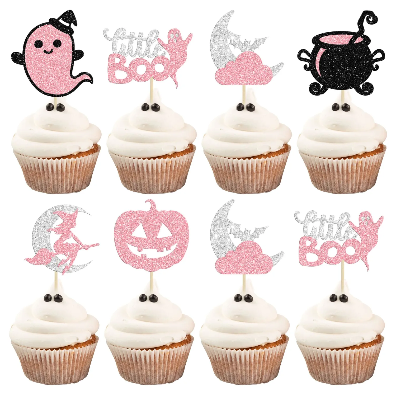 24 Pink Ghost Little Boo Cake Toppers for Girl Halloween Birthday Baby Shower Party Supplies