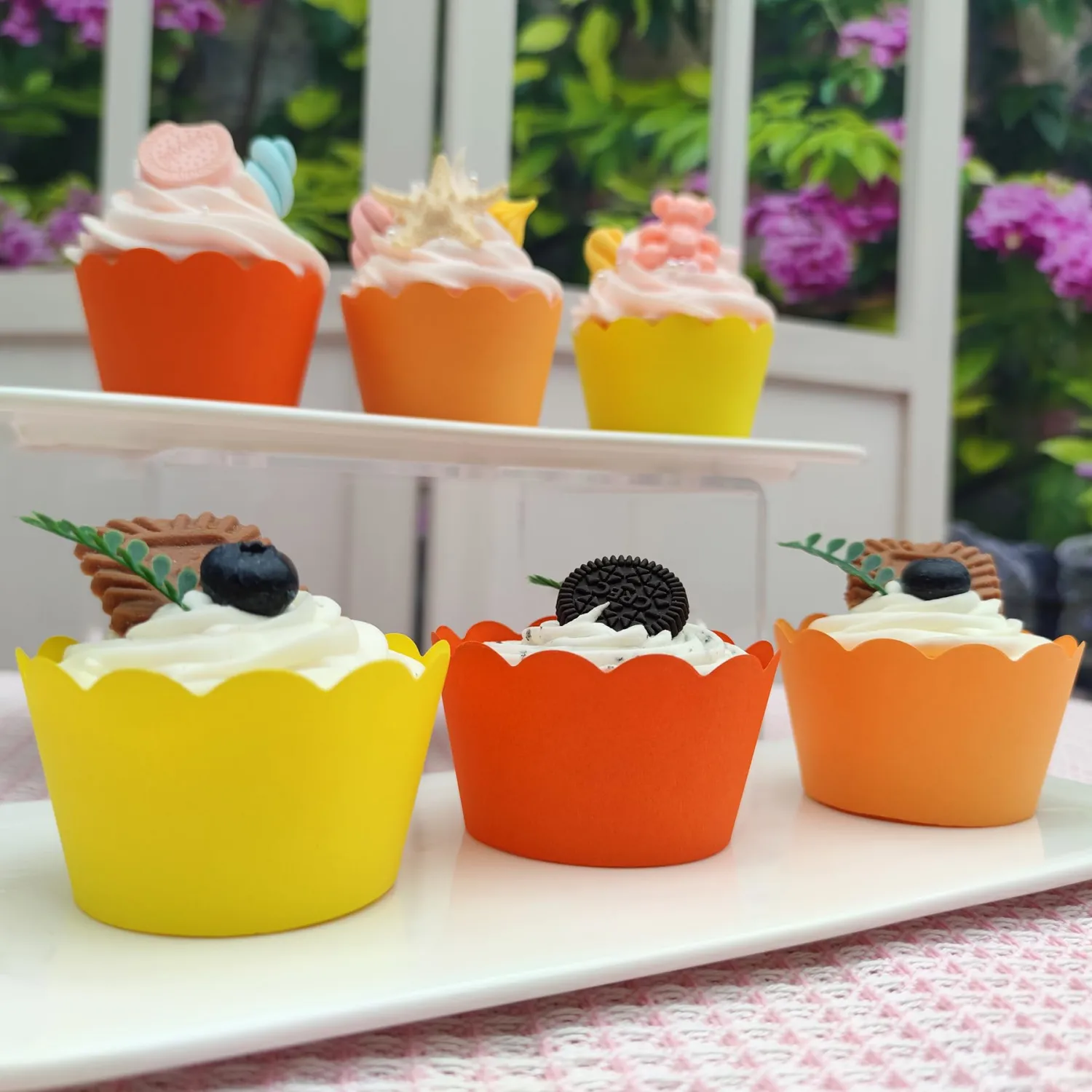 Ombre Orange Scalloped Cupcake Wrappers for Fall Autumn Thanksgiving Harvest Anniversary Birthday Orange Wedding Cupcake Decorations Pack of 60