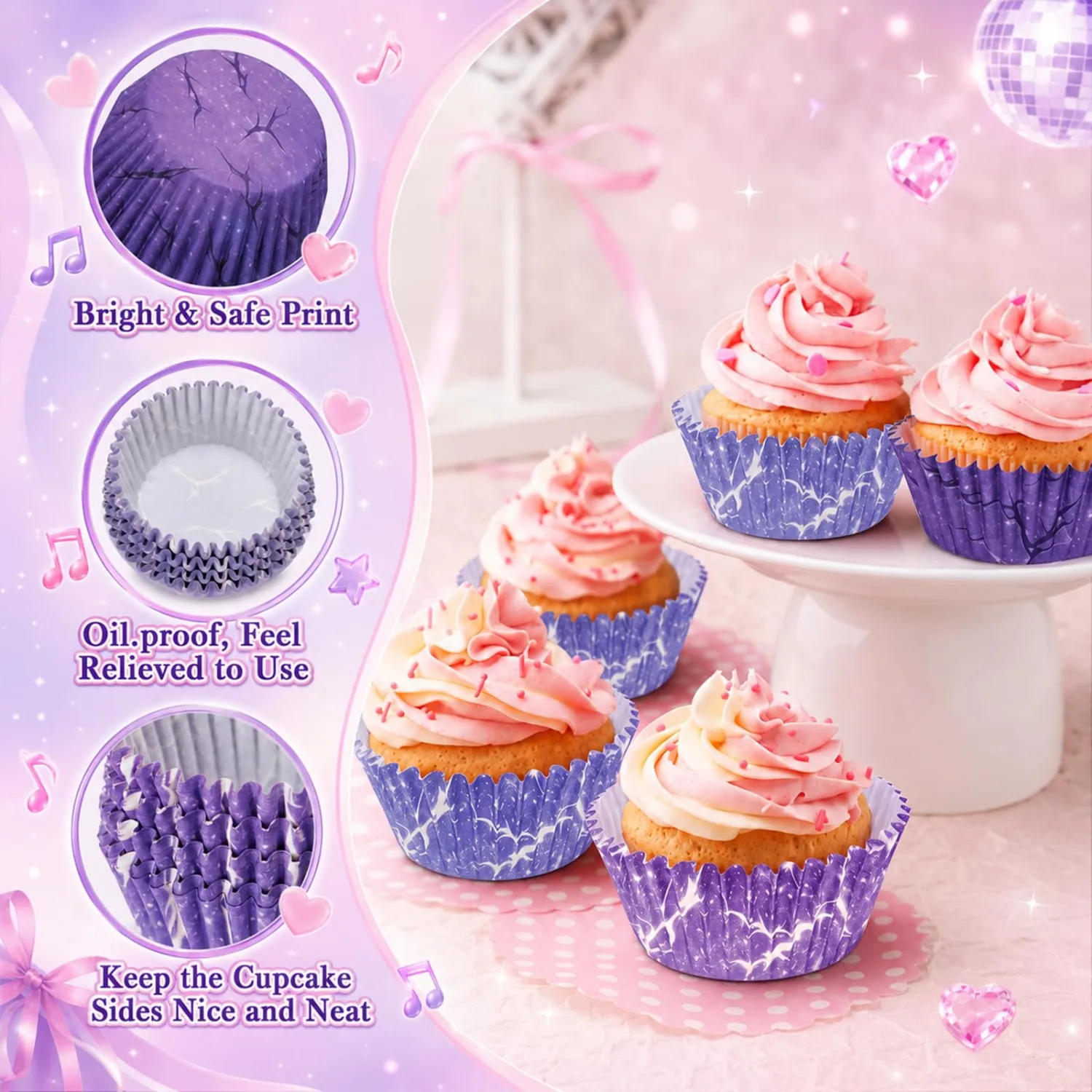 Cunhill 300 Pcs Kpop Cupcake Liners Purple Muffin Baking Cups