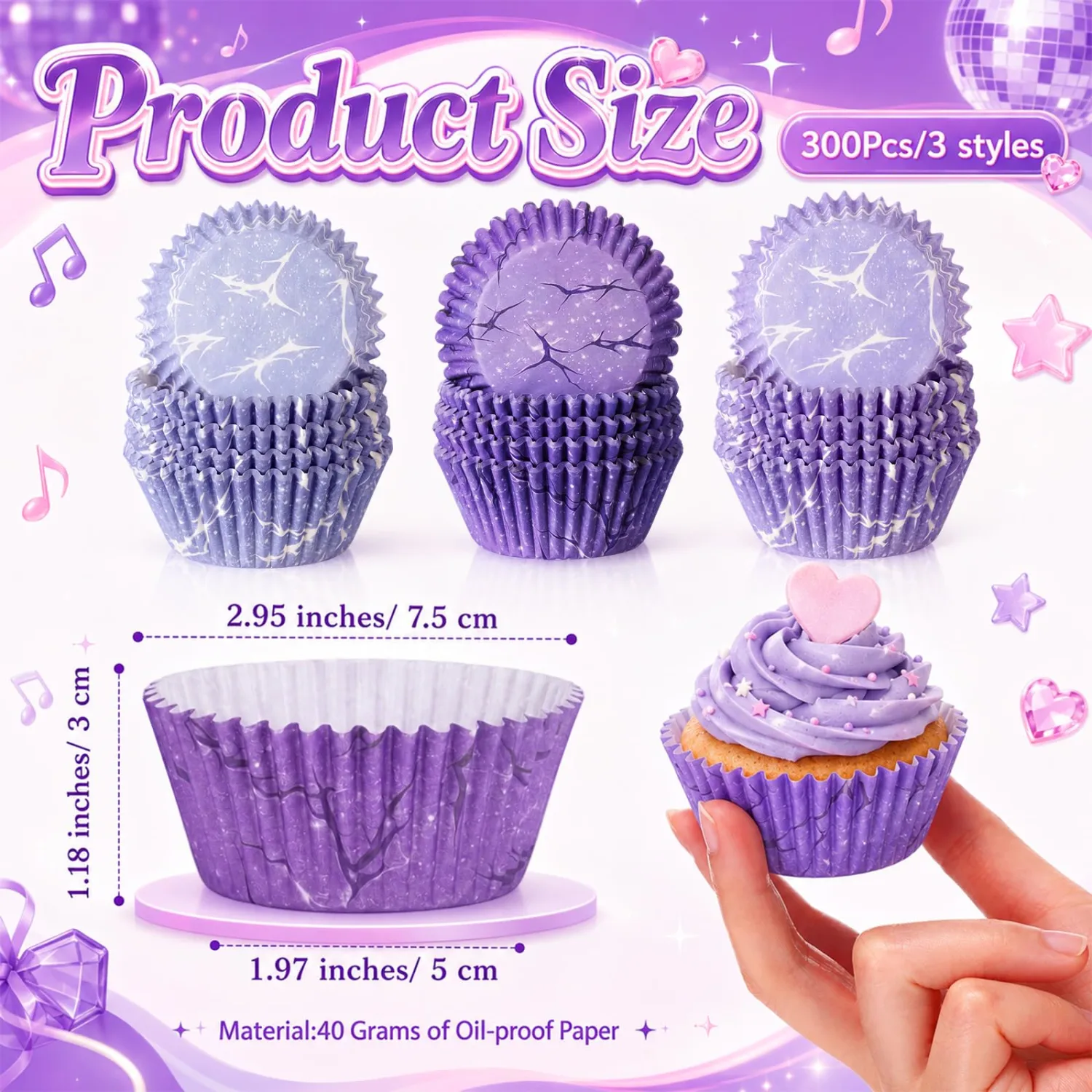 Cunhill 300 Pcs Kpop Cupcake Liners Purple Muffin Baking Cups