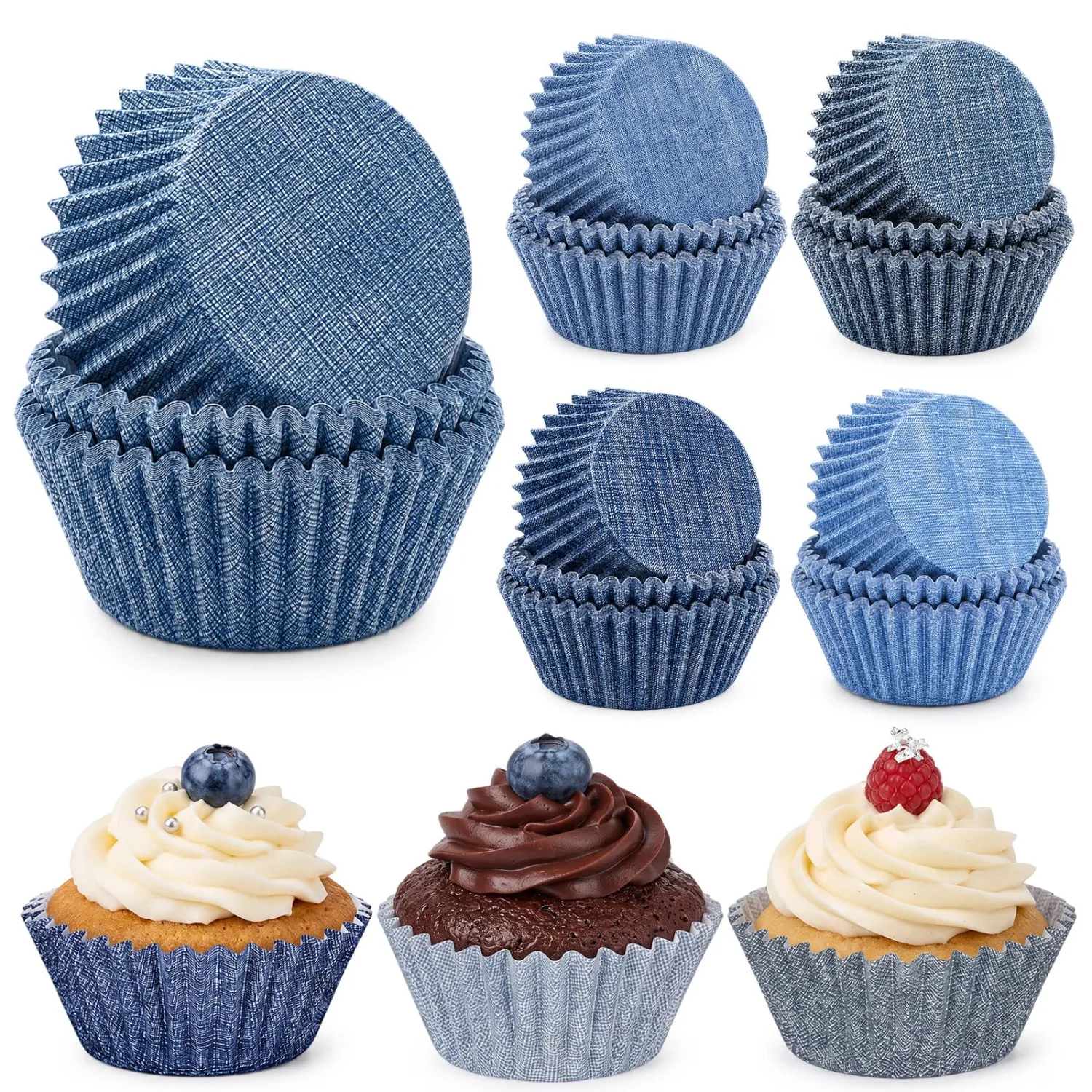 Cunhill 300 Pcs Blue Jeans Paper Baking Cups Blue Jeans Cupcake Liners