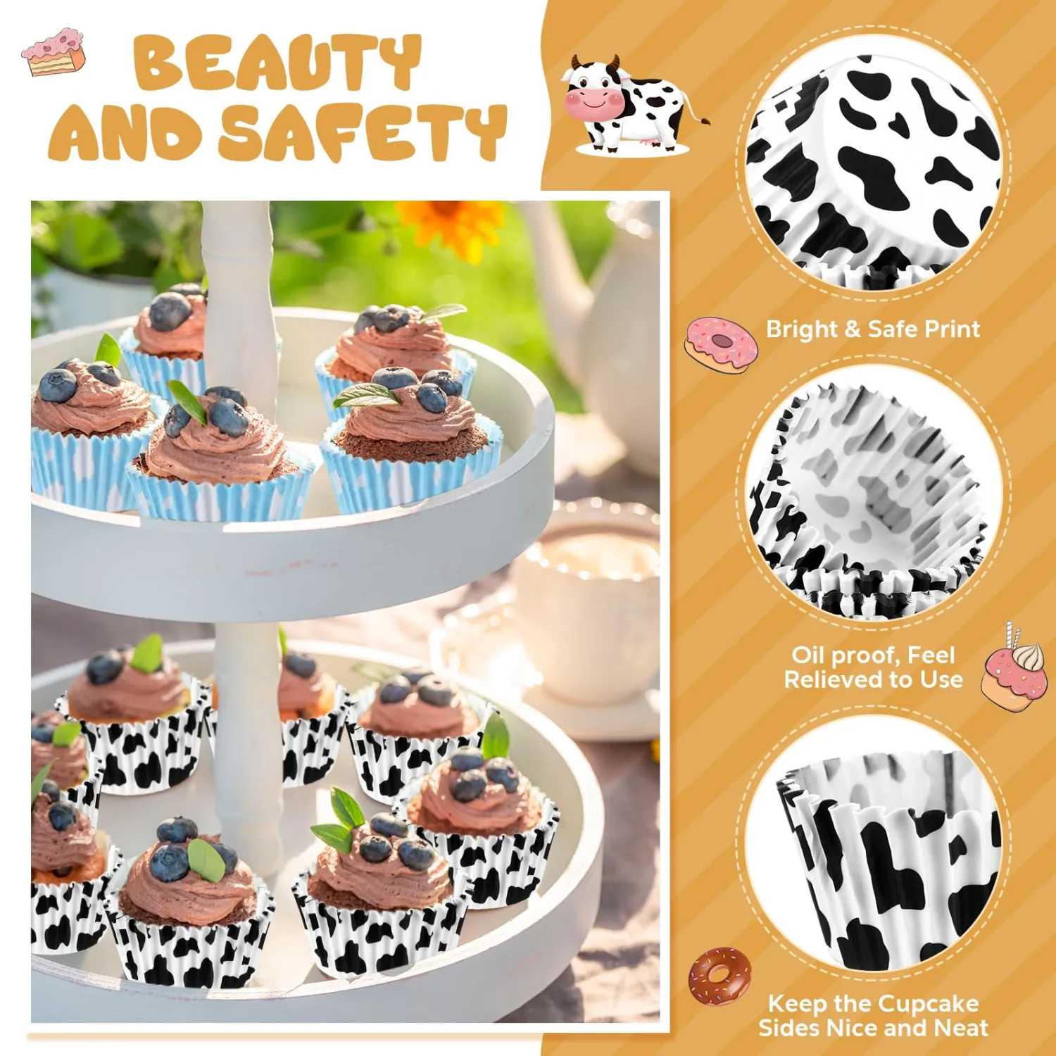 Cunhill 300 Counts Cartoon Toy Cupcake Liners, Blue Cloud and Cow Printed