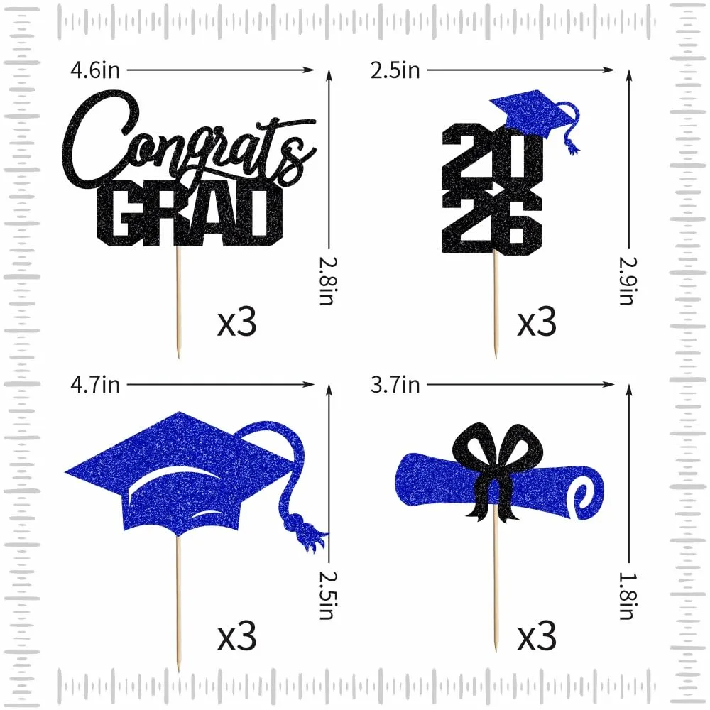 12 Pcs Graduation Cupcake Toppers,Congrats Grad Cupcake Picks