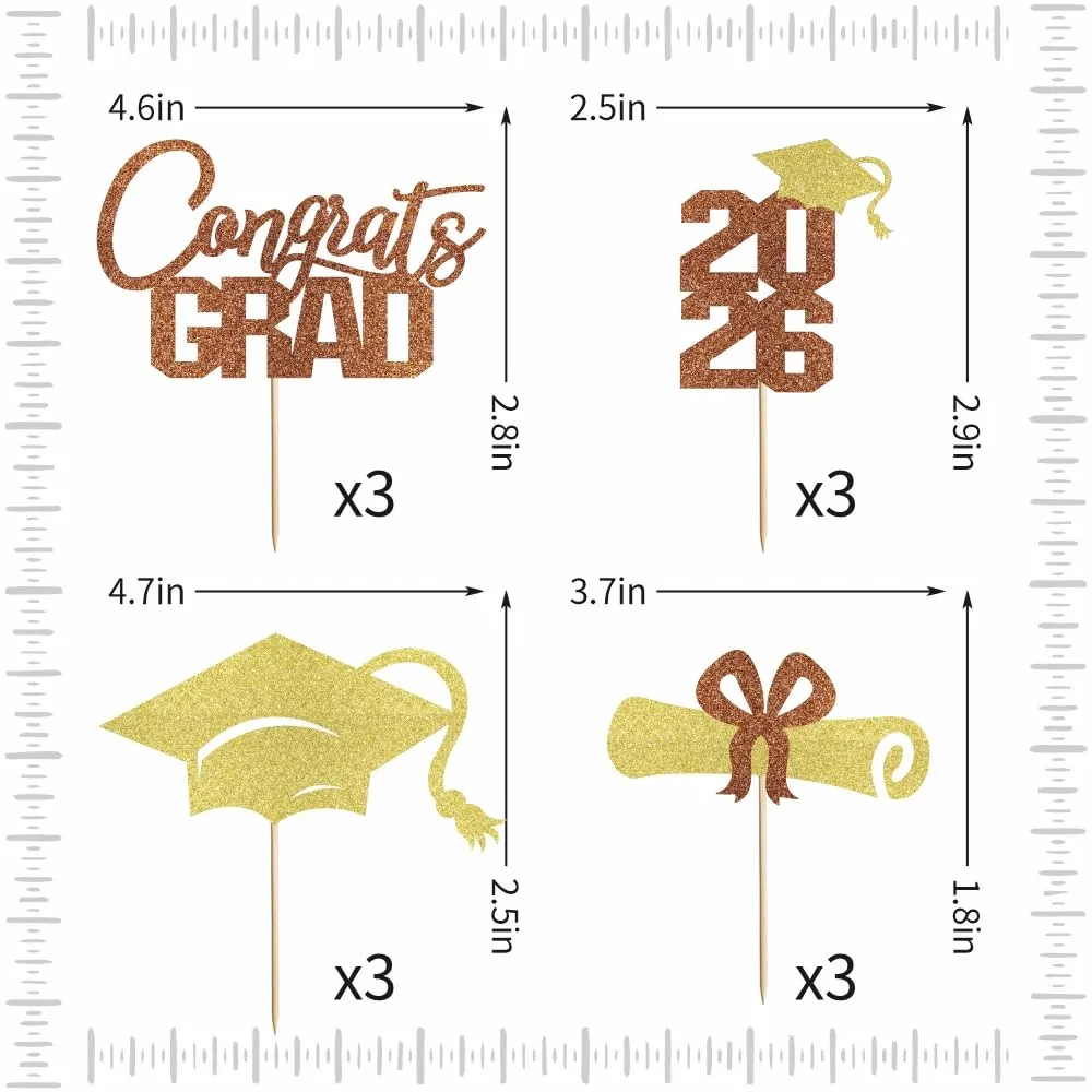 12 Pcs Graduation Cupcake Toppers,Congrats Grad Cupcake Picks