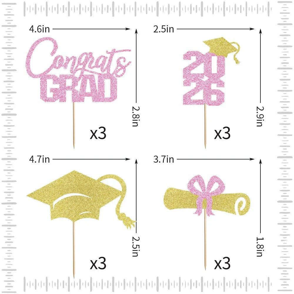 12 Pcs Graduation Cupcake Toppers,Congrats Grad Cupcake Picks