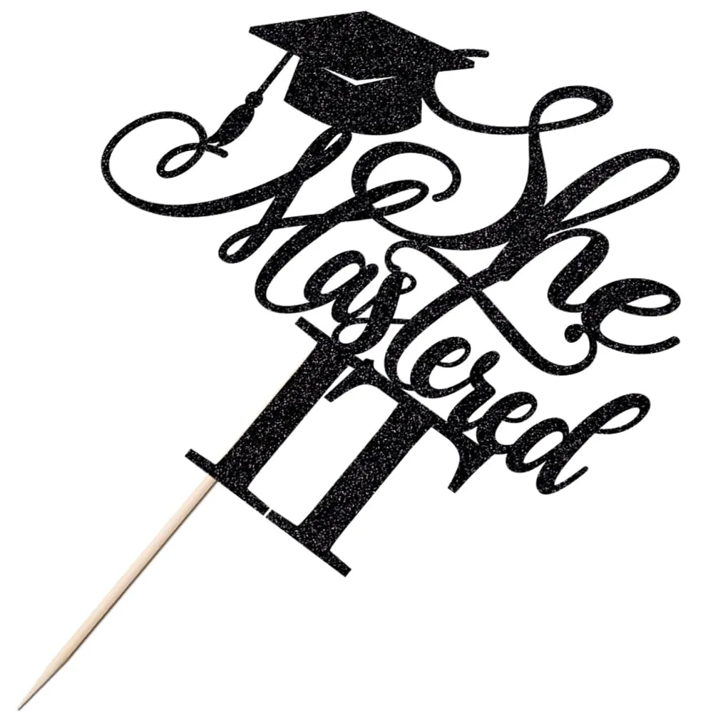 Black Glitter She Mastered It Cake Topper