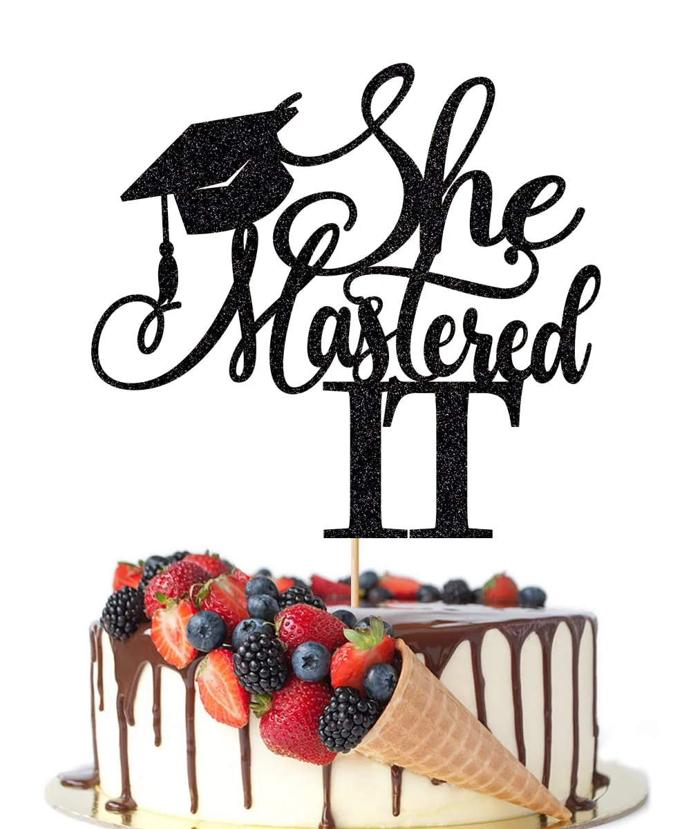 Black Glitter She Mastered It Cake Topper