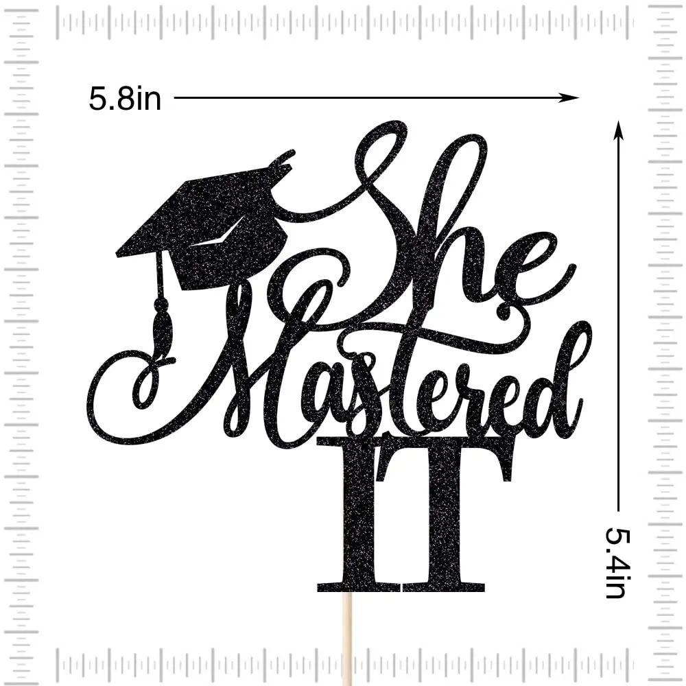 Black Glitter She Mastered It Cake Topper