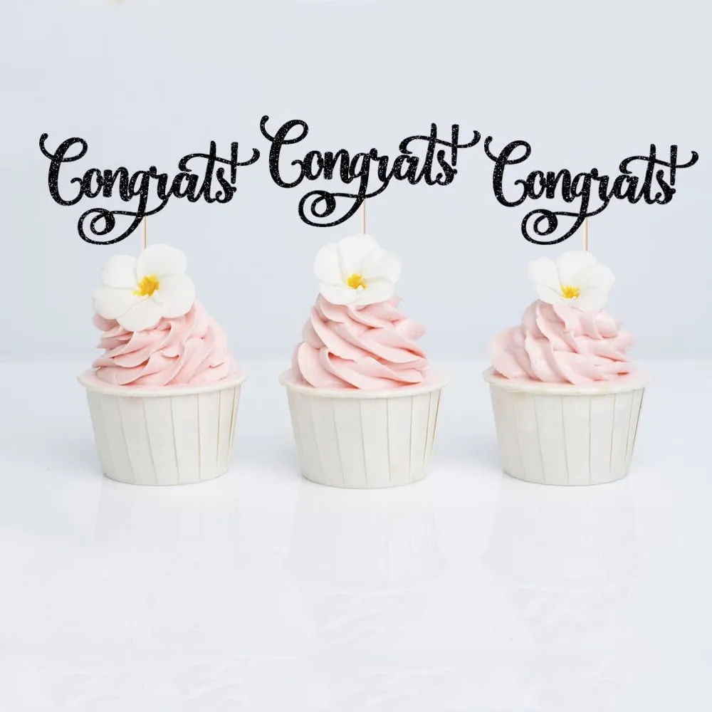 24 Pcs Congrats Cupcake Toppers,Celebration Cupcake Toppers