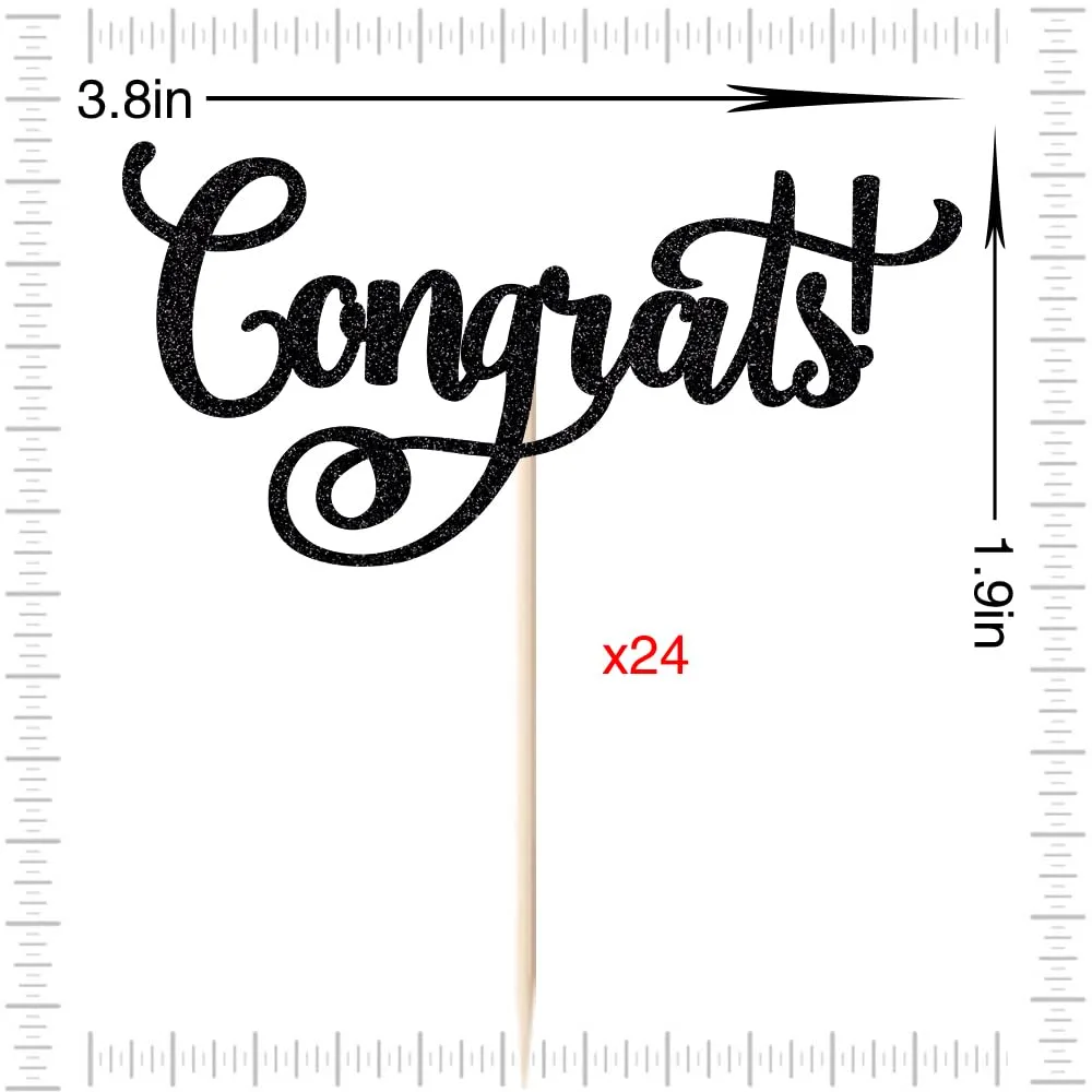 24 Pcs Congrats Cupcake Toppers,Celebration Cupcake Toppers