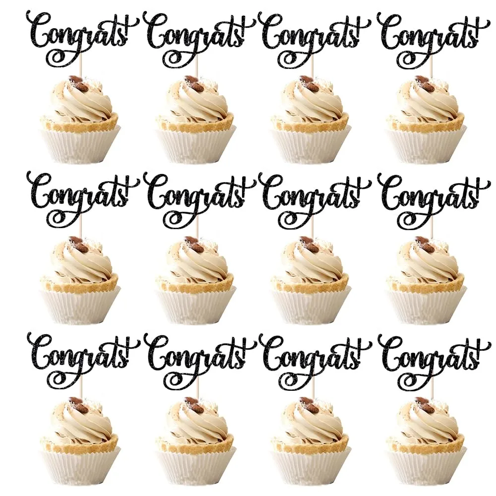 24 Pcs Congrats Cupcake Toppers,Celebration Cupcake Toppers