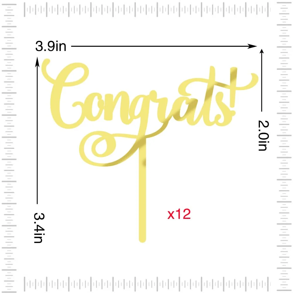 12 Pcs Congrats Cake Topper,Gold Acrylic Celebration Cake Topper