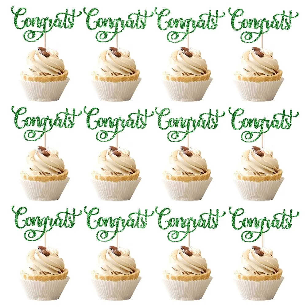 24 Pcs Congrats Cupcake Toppers,Celebration Cupcake Toppers