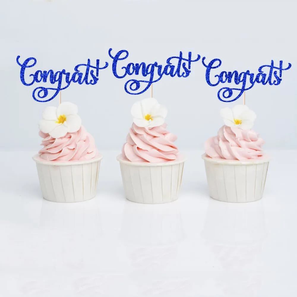 24 Pcs Congrats Cupcake Toppers,Celebration Cupcake Toppers