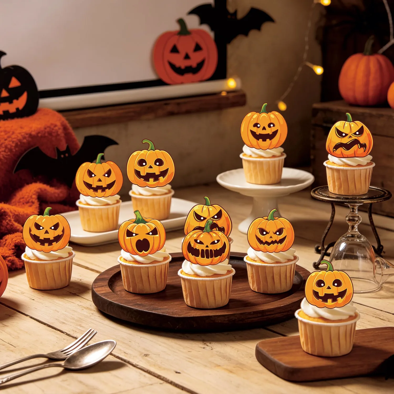 72Pcs Edible Jack-O-Lantern Cupcake Toppers Halloween Cupcake Picks for Kids Birthday Festival Party Cake Decorations