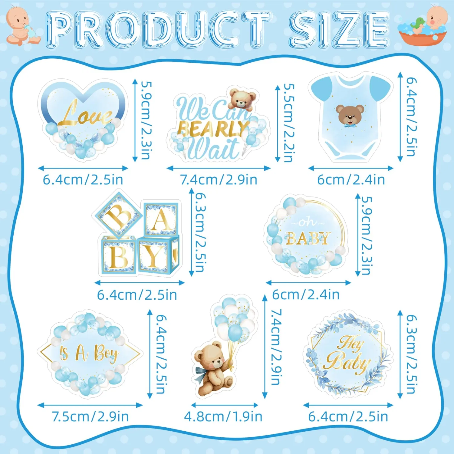 Weecent 48 Pcs We Can Bearly Wait Cupcake Toppers Bear Baby Shower Decorations Bear Cupcake Toppers Blue Baby Shower Cake Decorations for Boys Birthday Party Supplies
