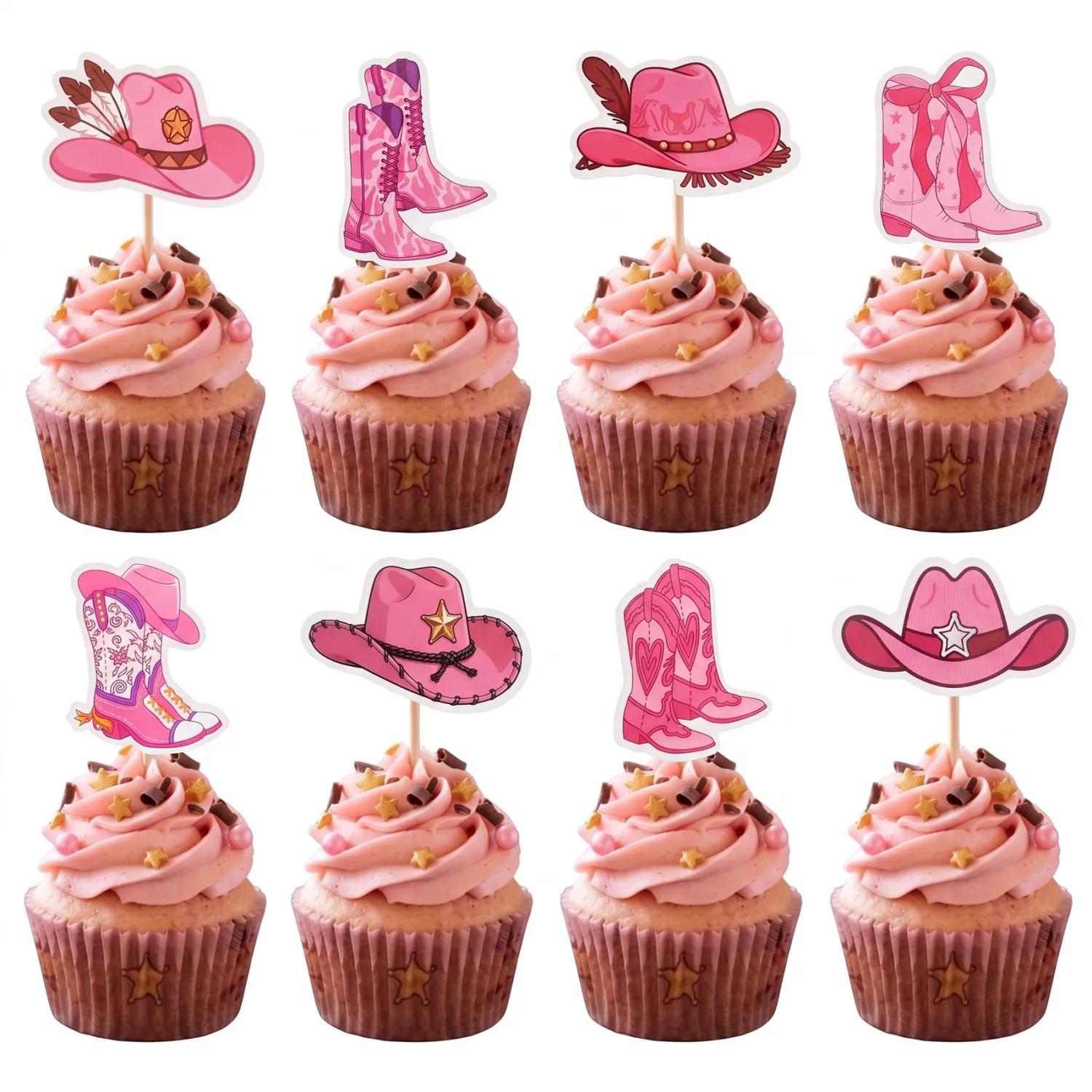 Cowgirl Cupcake Toppers, 24 PCS Cowboy Cowgirl Hats Boots Cupcake Toppers, Cowgirl Party Decorations Food Picks Cake Decoration for Boys Girls Wild Western Theme Baby Shower Birthday Party Supplies