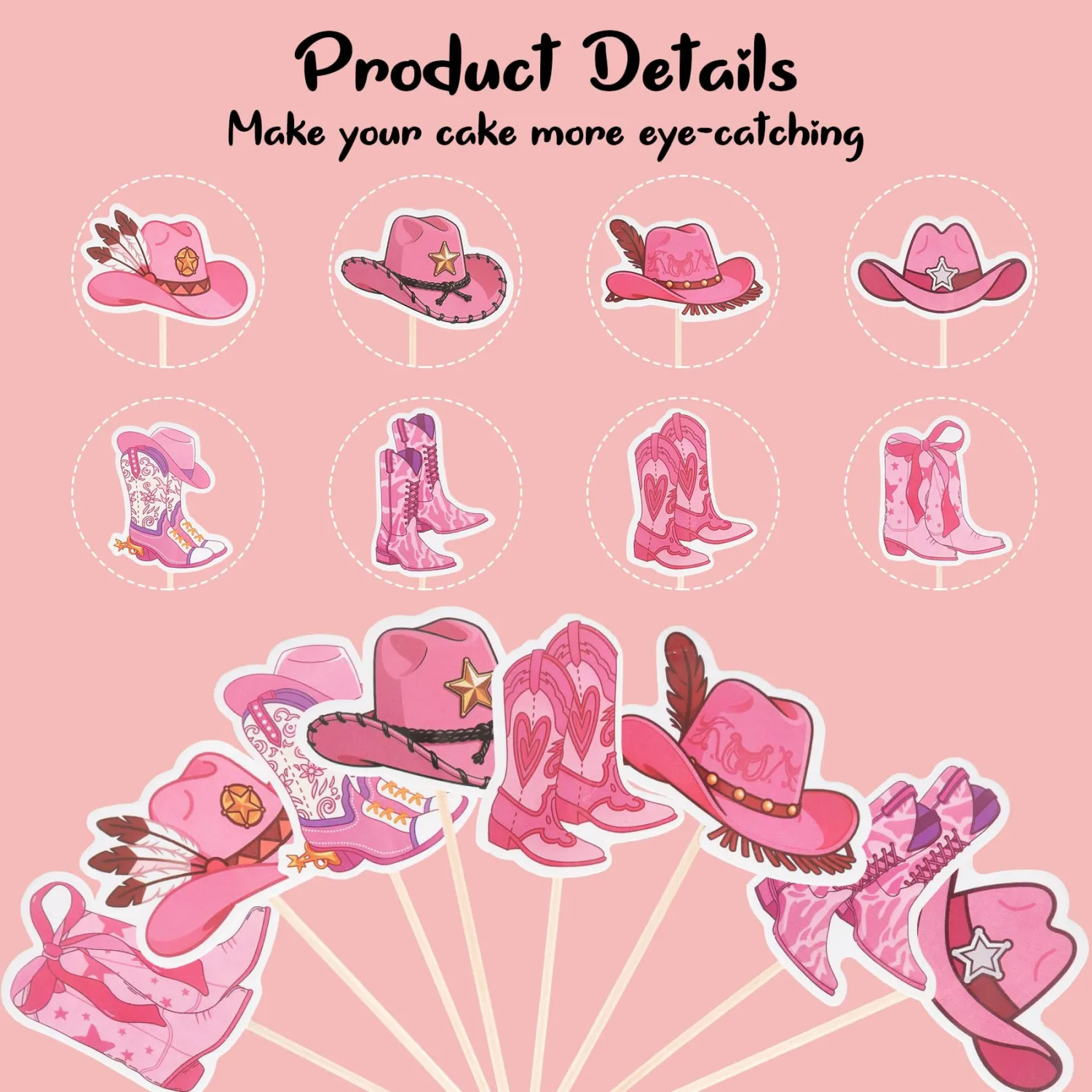 Cowgirl Cupcake Toppers, 24 PCS Cowboy Cowgirl Hats Boots Cupcake Toppers, Cowgirl Party Decorations Food Picks Cake Decoration for Boys Girls Wild Western Theme Baby Shower Birthday Party Supplies