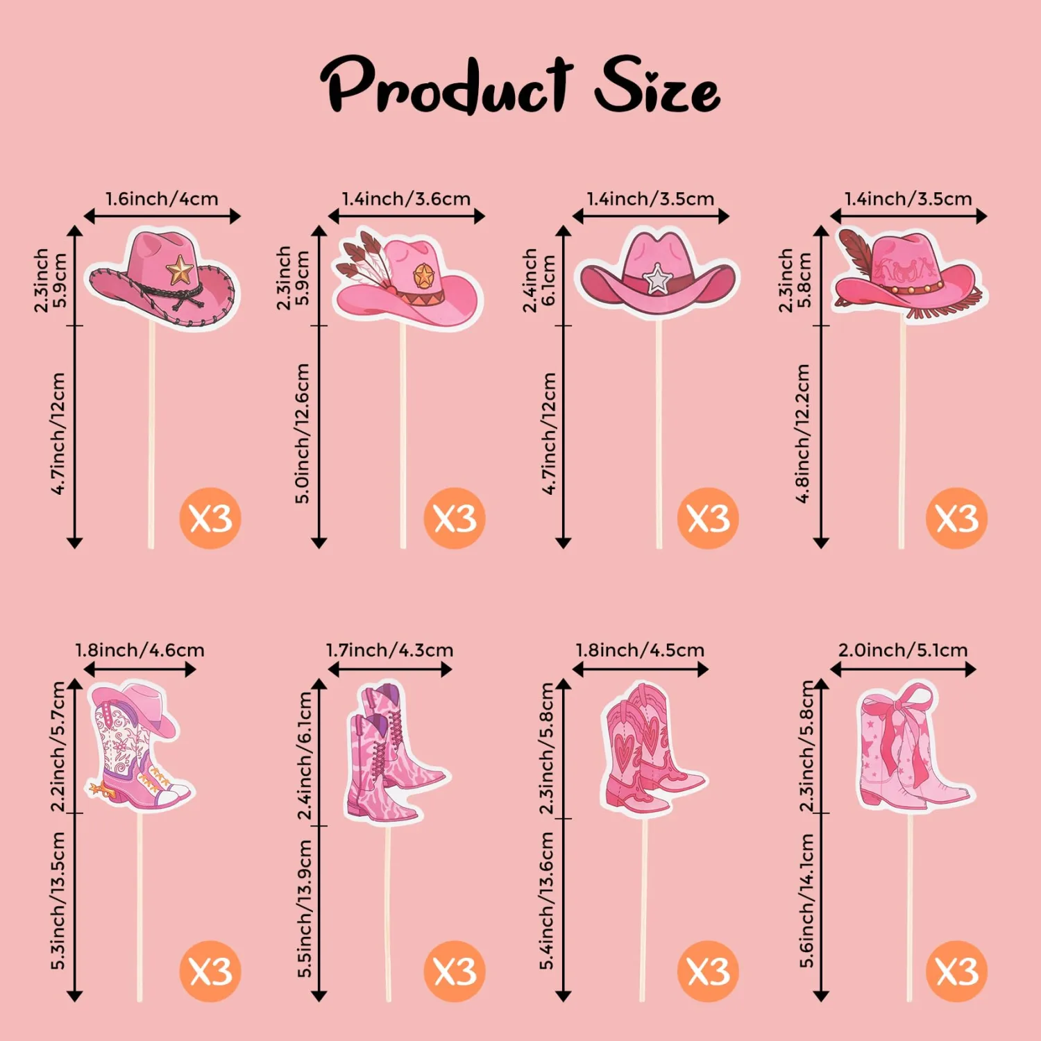 Cowgirl Cupcake Toppers, 24 PCS Cowboy Cowgirl Hats Boots Cupcake Toppers, Cowgirl Party Decorations Food Picks Cake Decoration for Boys Girls Wild Western Theme Baby Shower Birthday Party Supplies