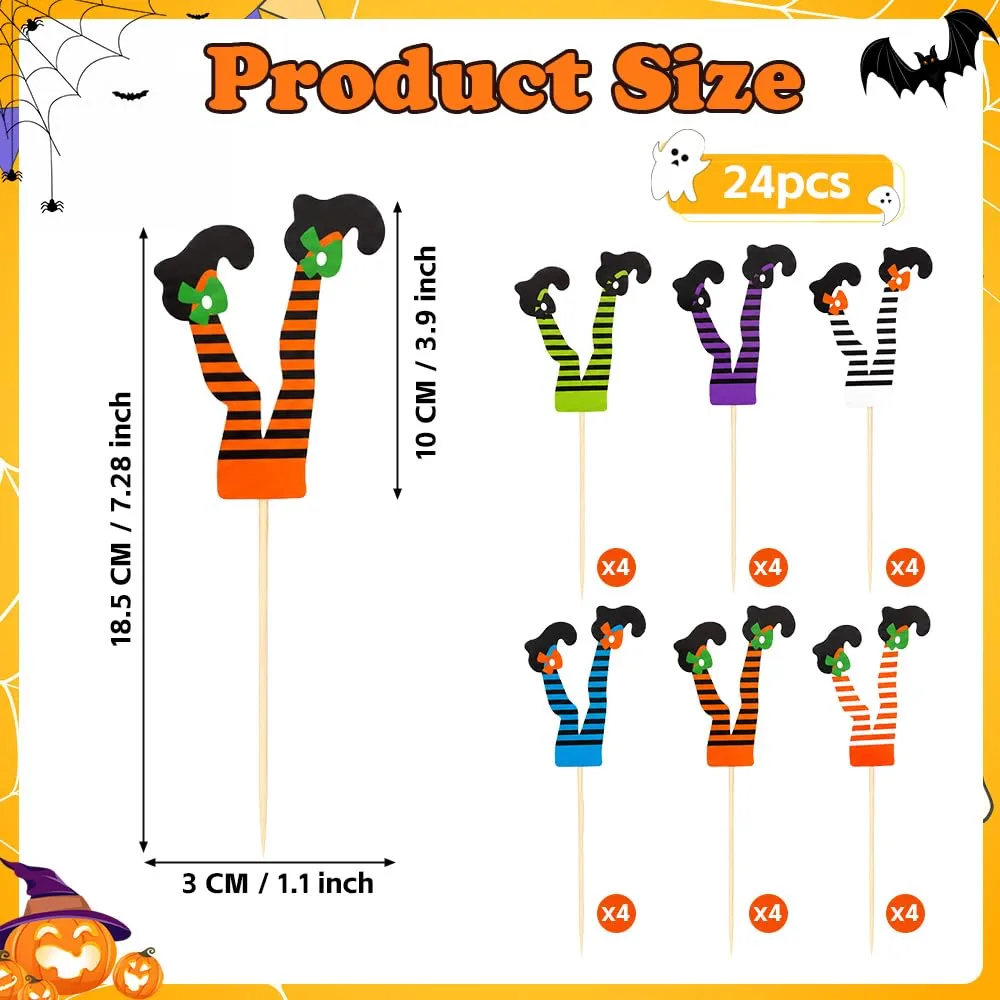 Halloween Cupcake Toppers, 24 PCS Halloween Witch Boot Cupcake Toppers, Halloween Witch Leg Boot Paper Cupcake Picks Food Picks Cake Decorations for Halloween Party Decoration Birthday Party Supplies